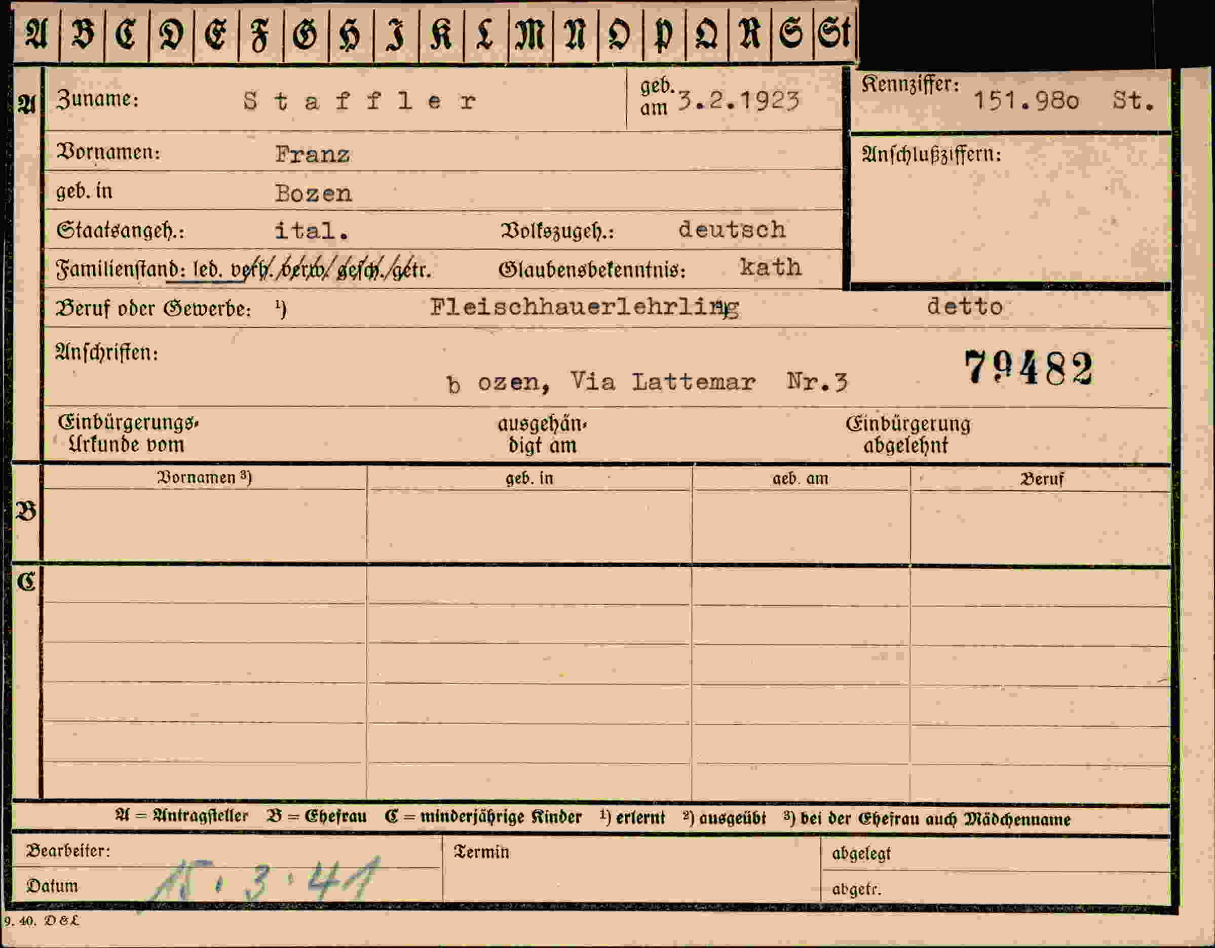 Dokument für Franz Staffler