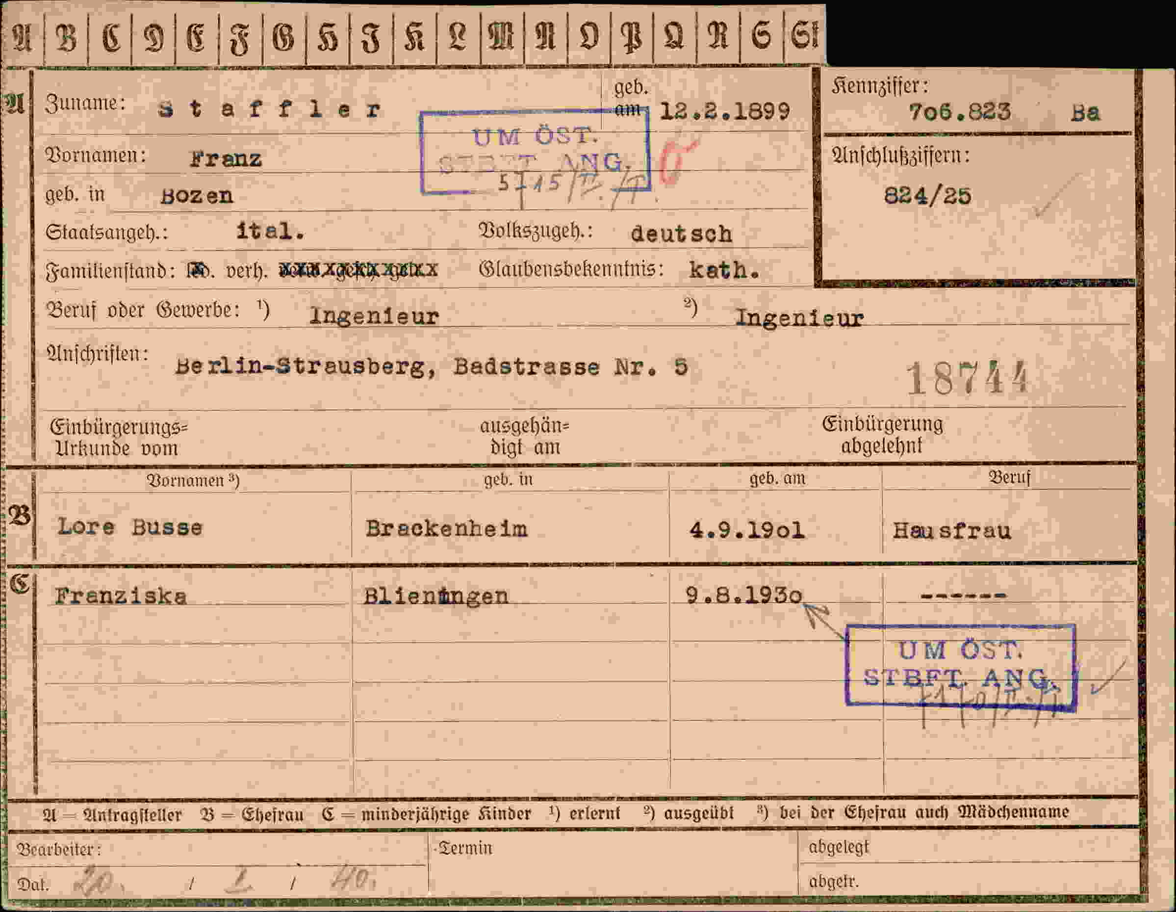 Vorderseite des Dokuments