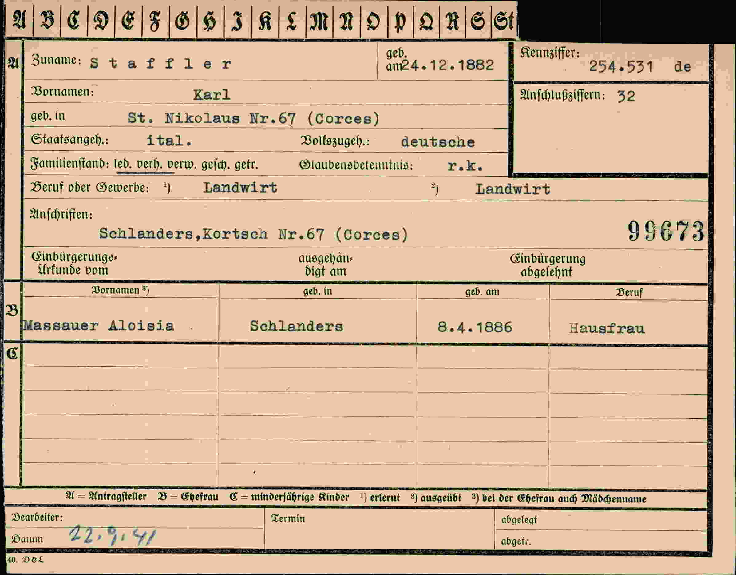 Dokument für Karl Staffler
