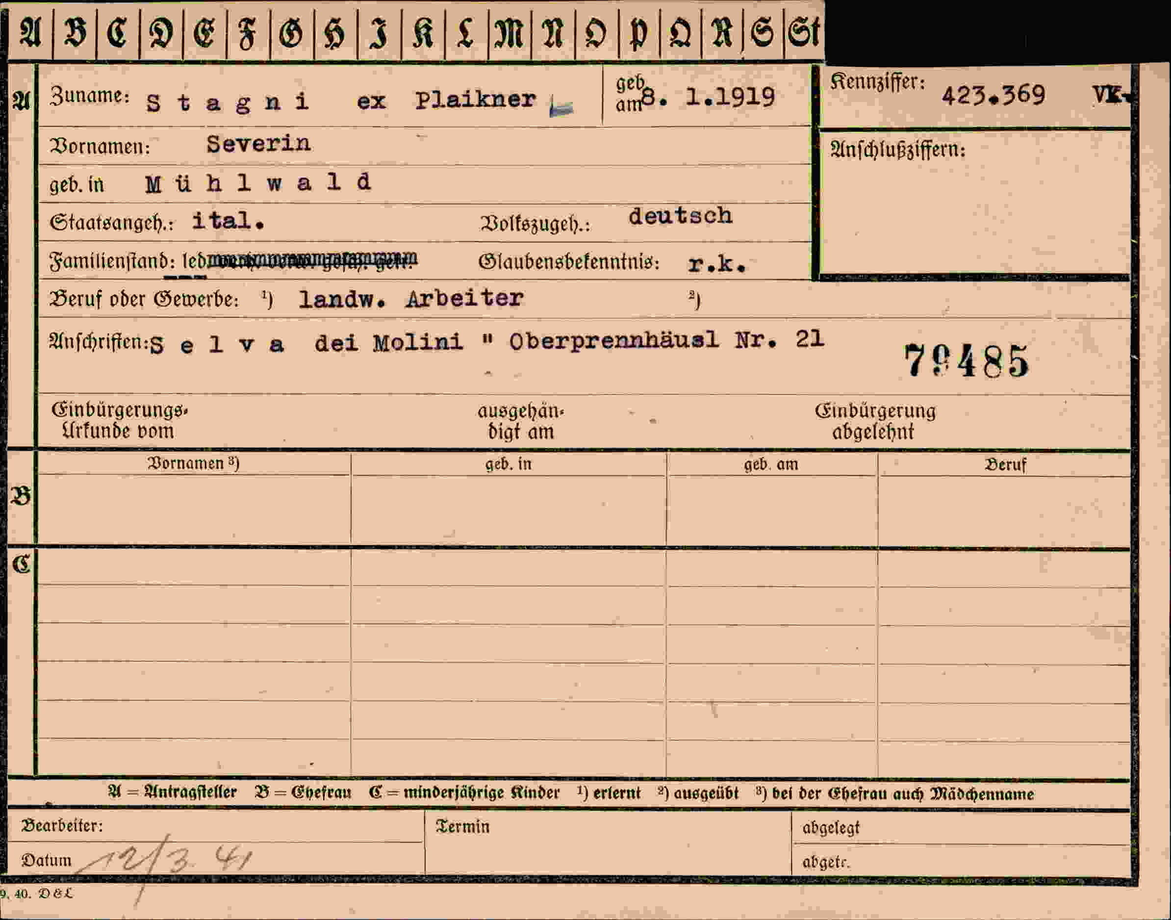 Vorderseite des Dokuments