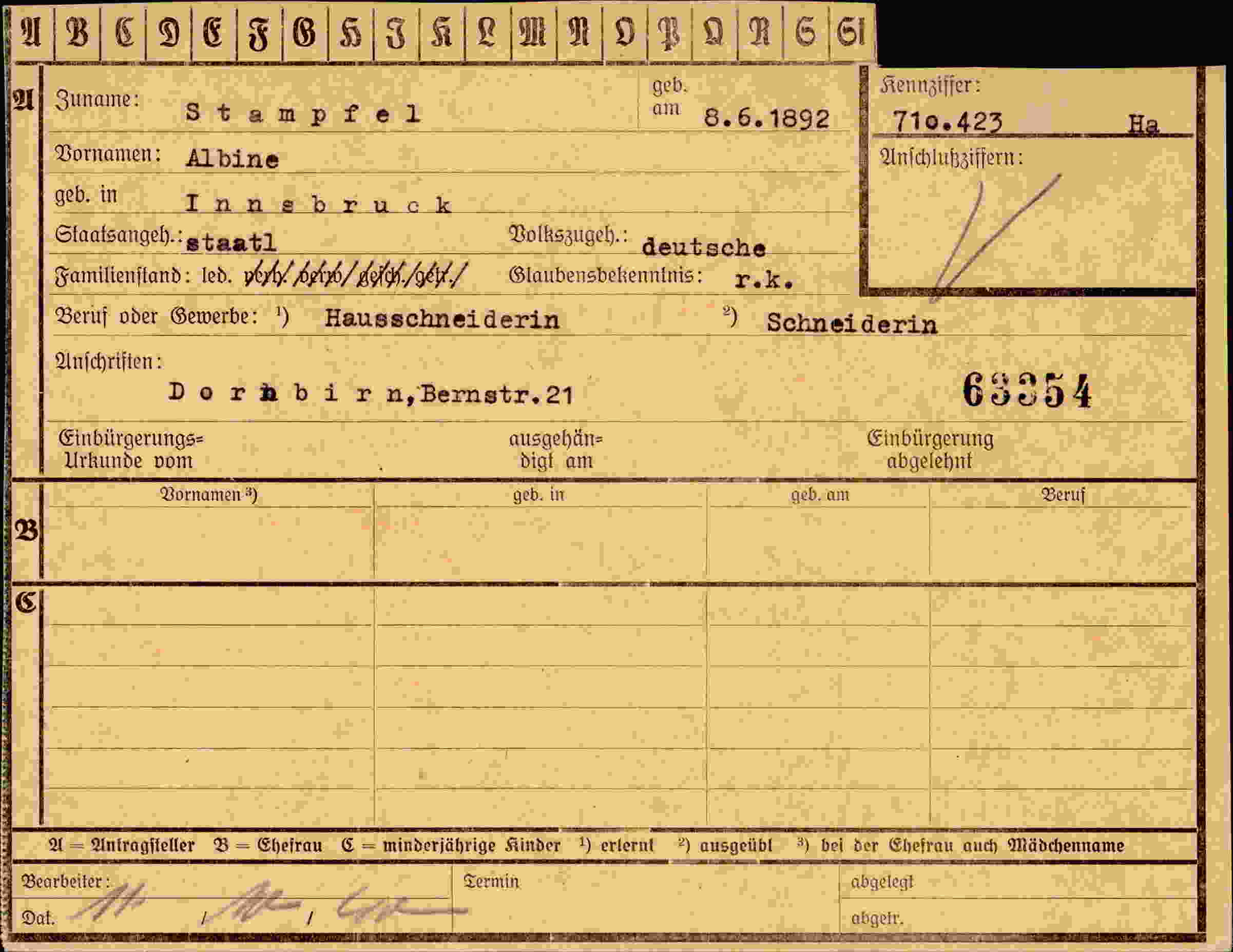Dokument für Albine Stampfel