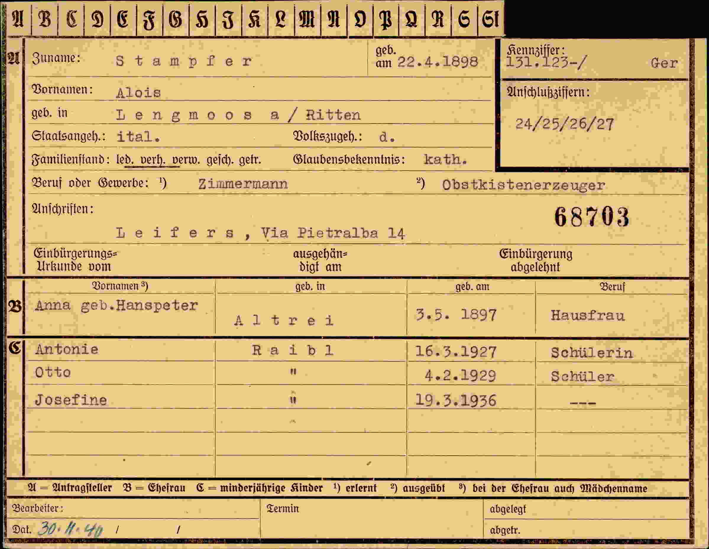 Dokument für Alois Stampfer