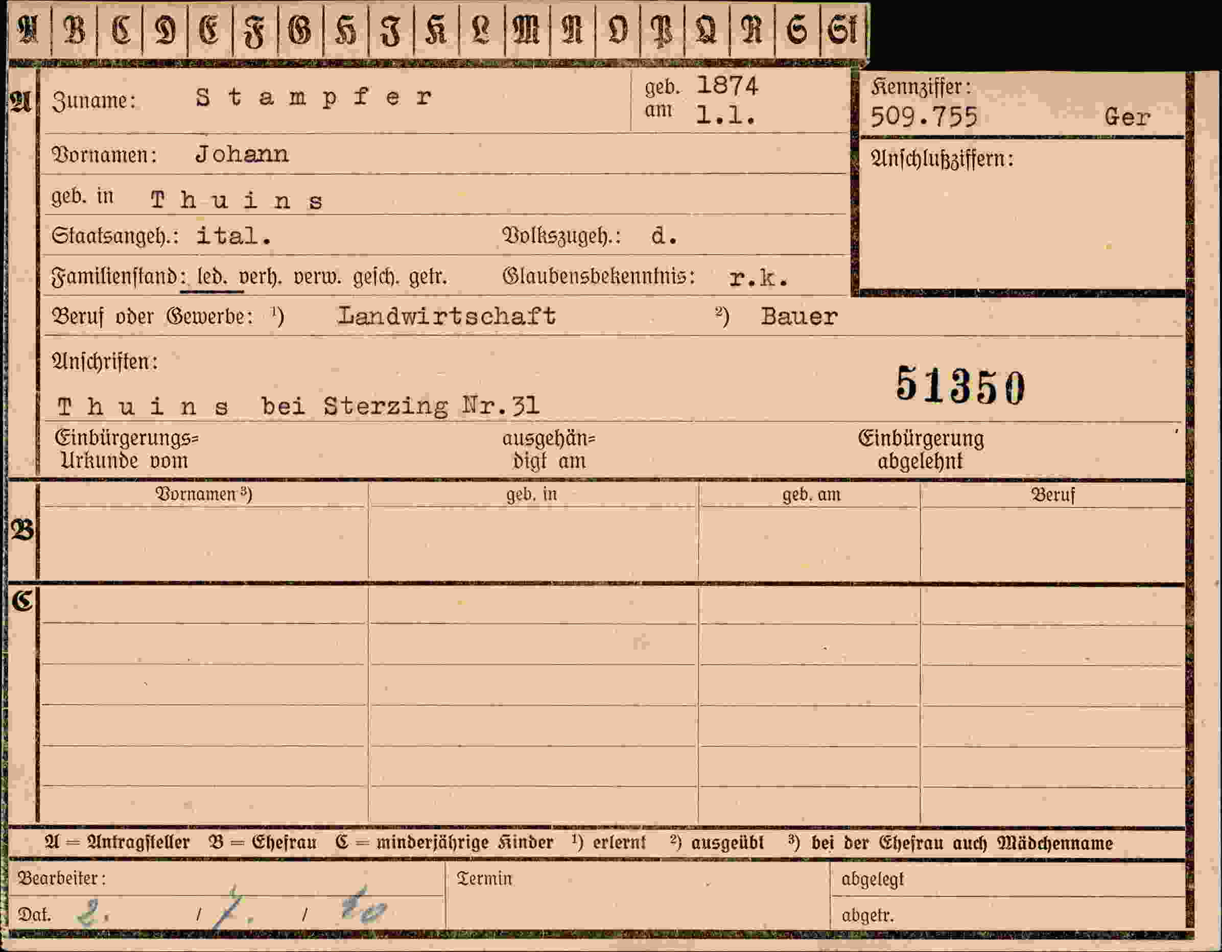 Vorderseite des Dokuments