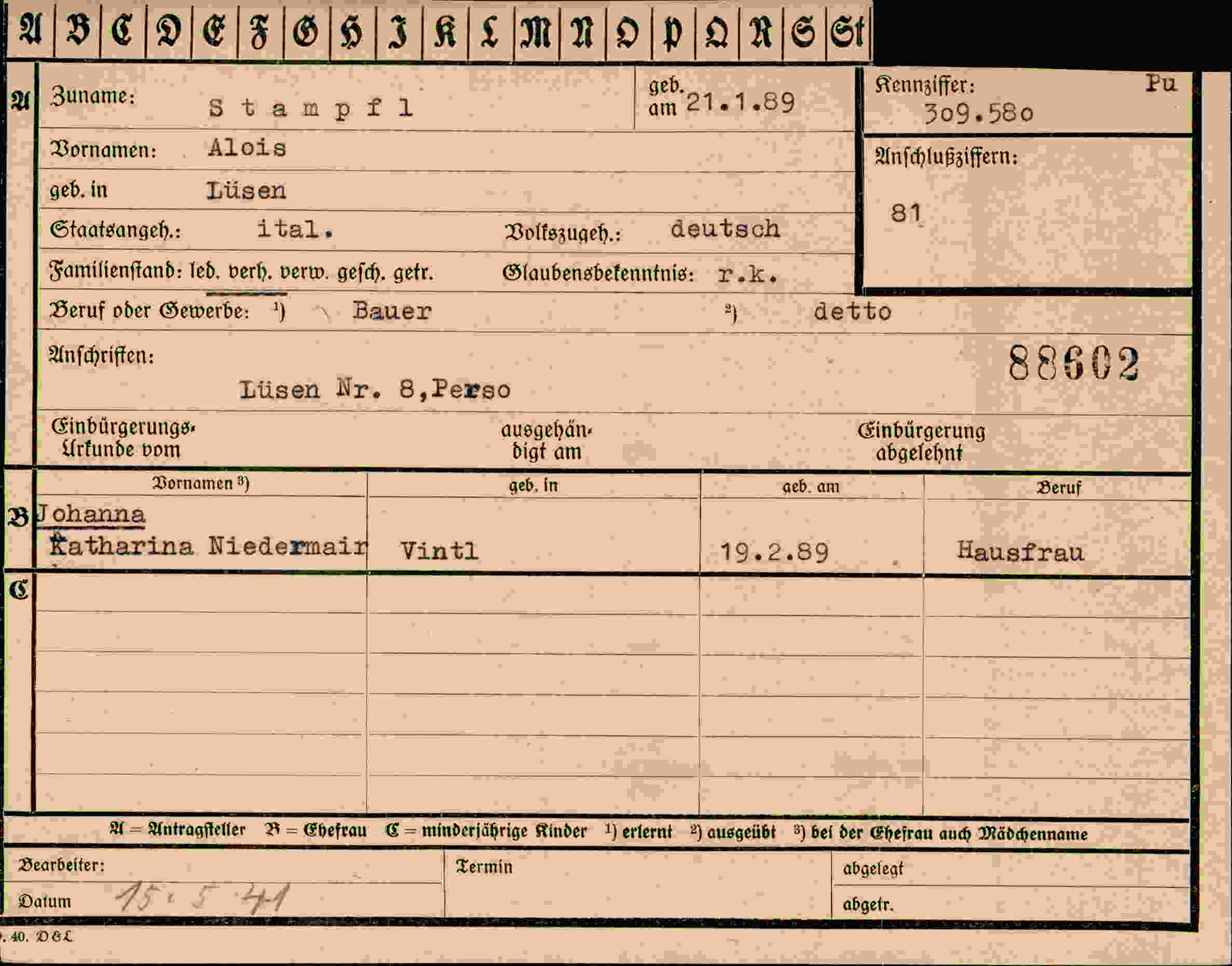 Dokument für Alois Stampfl