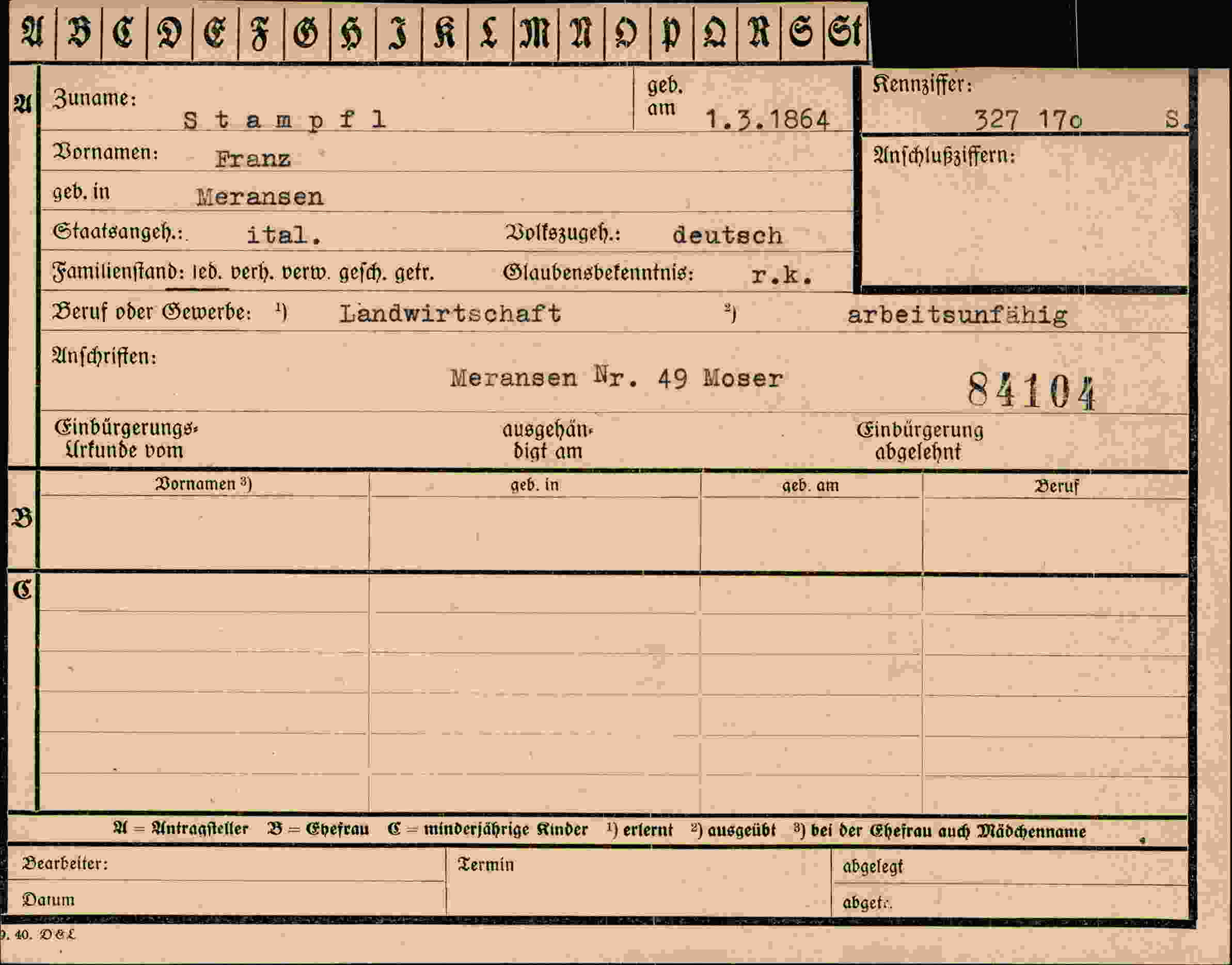 Vorderseite des Dokuments