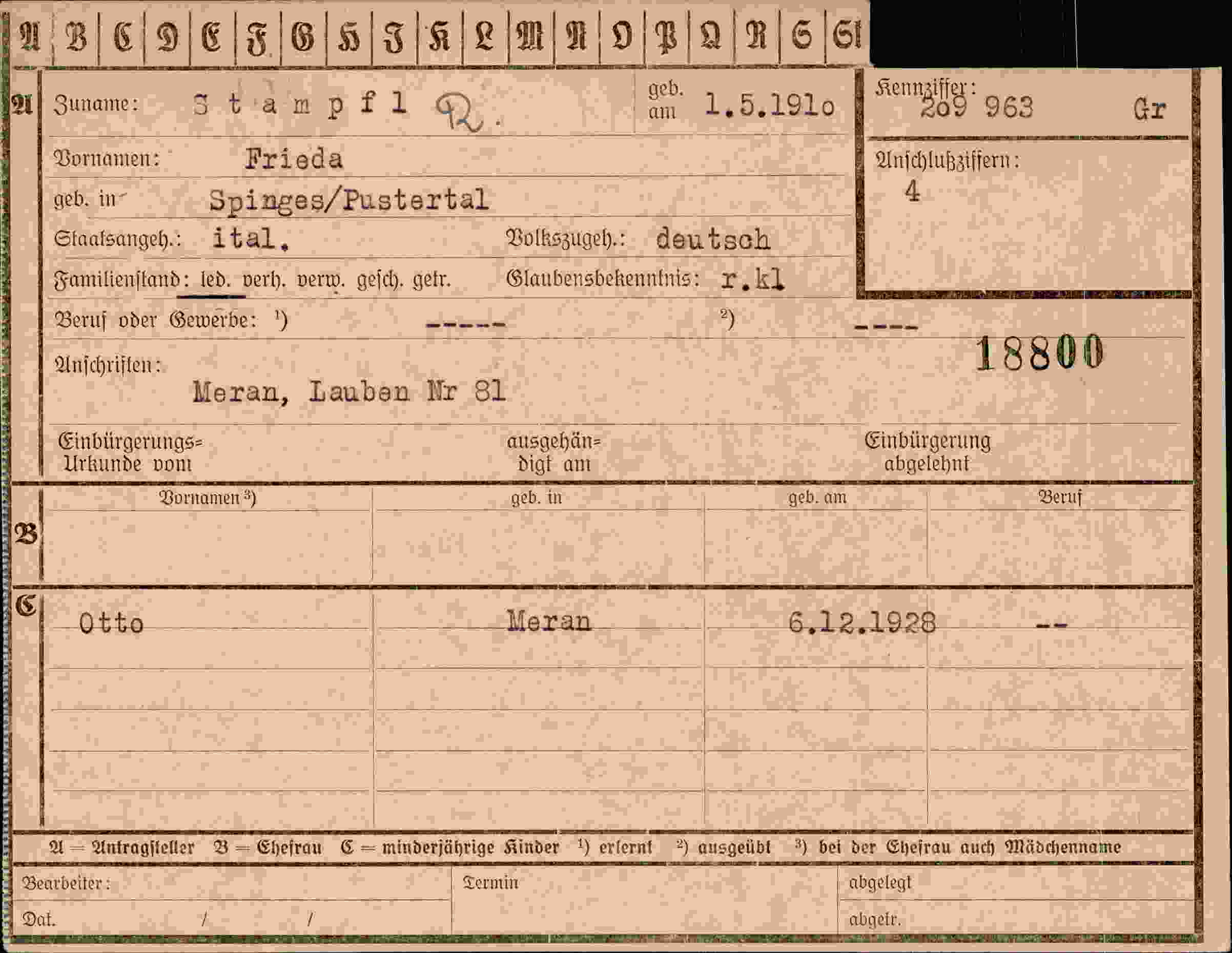 Vorderseite des Dokuments