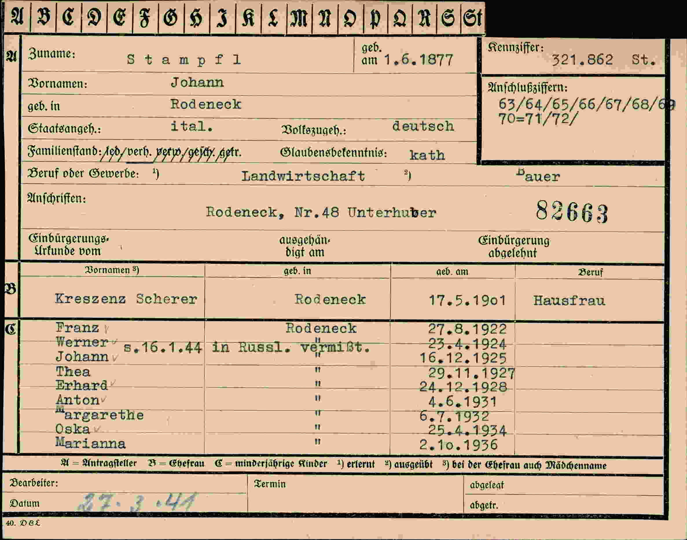Dokument für Johann Stampfl
