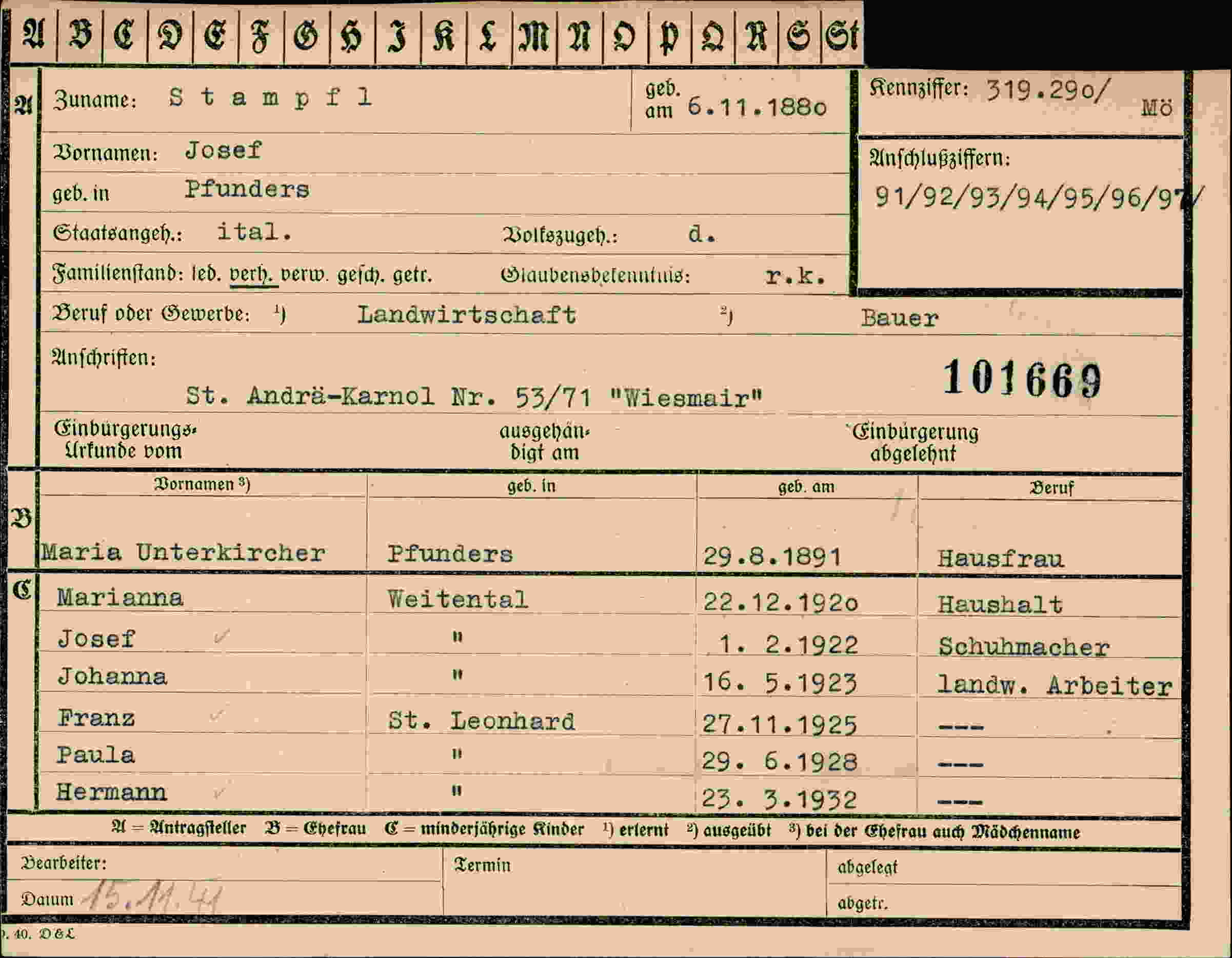 Vorderseite des Dokuments