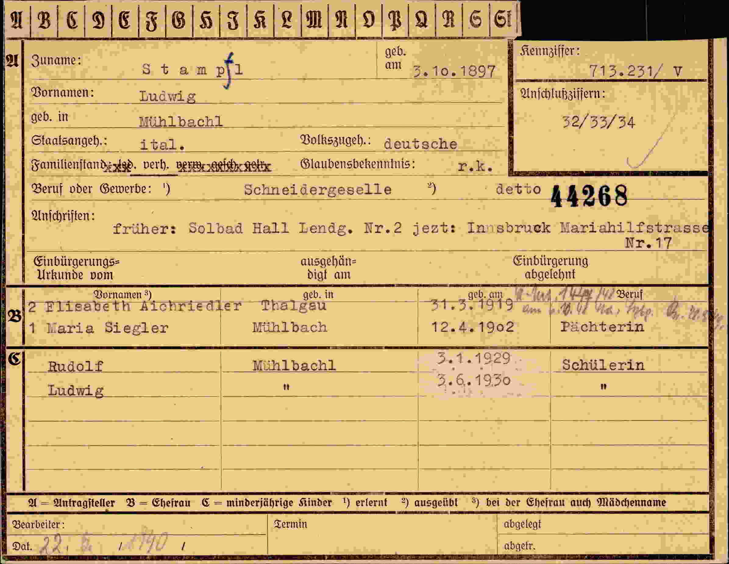 Dokument für Ludwig Stampfl