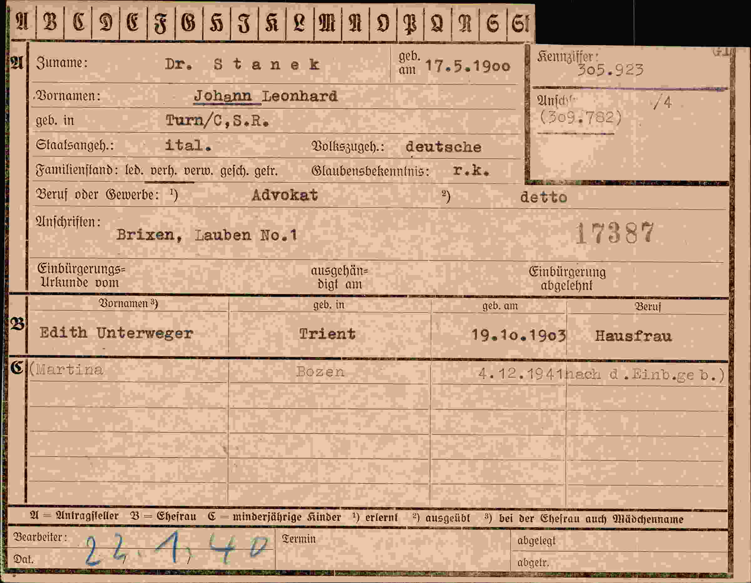 Dokument für Johann Leonhard Stanek