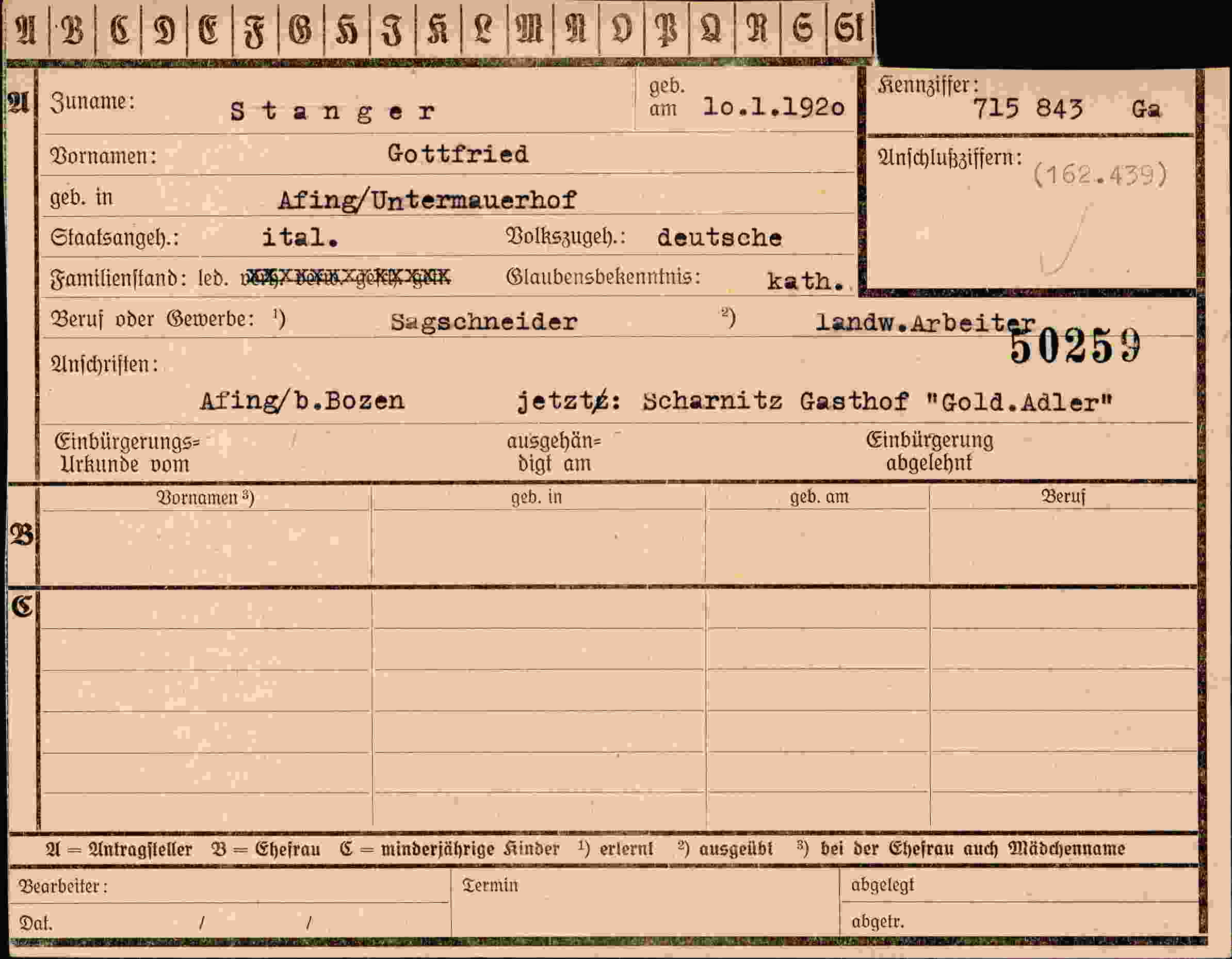 Dokument für Gottfried Stanger