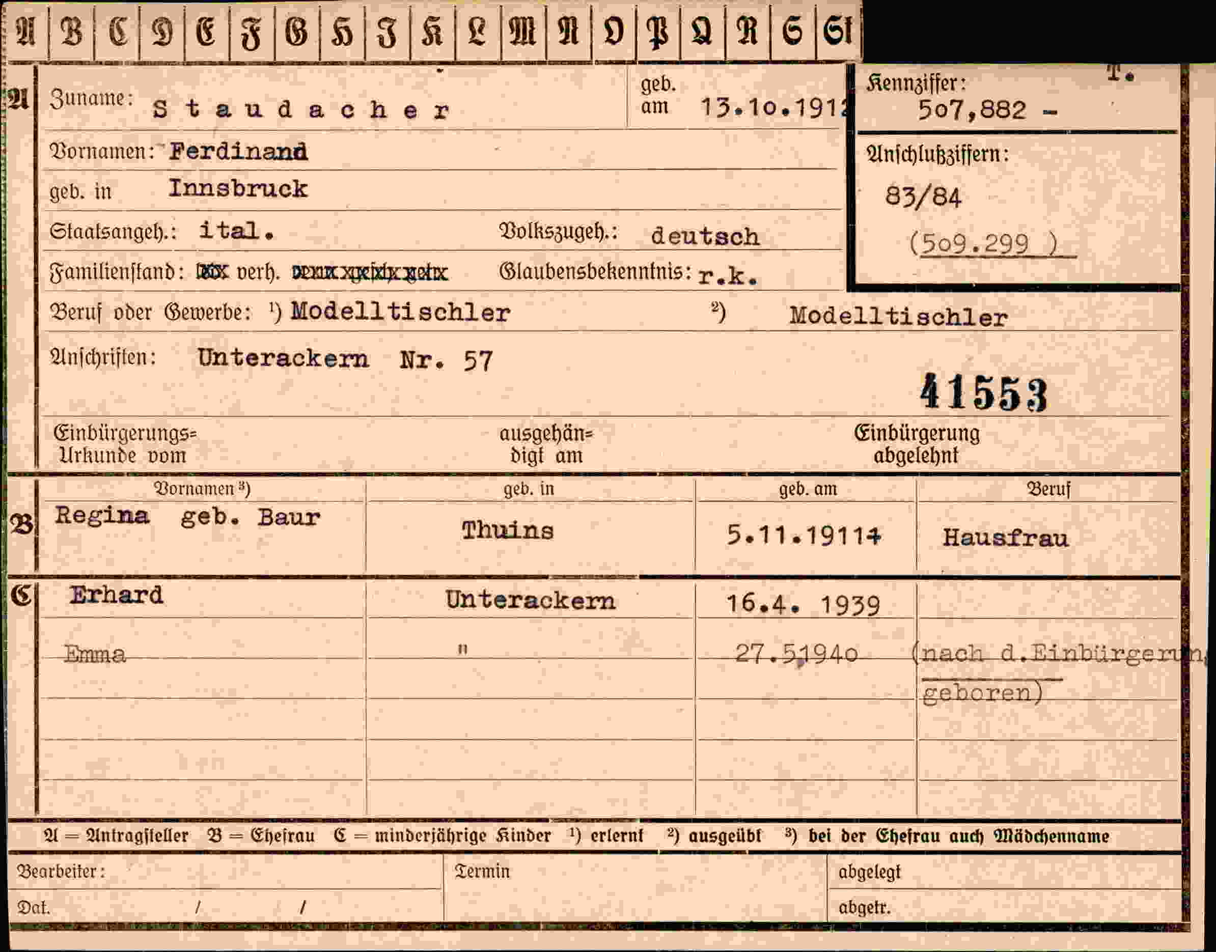 Dokument für Ferdinand Staudacher