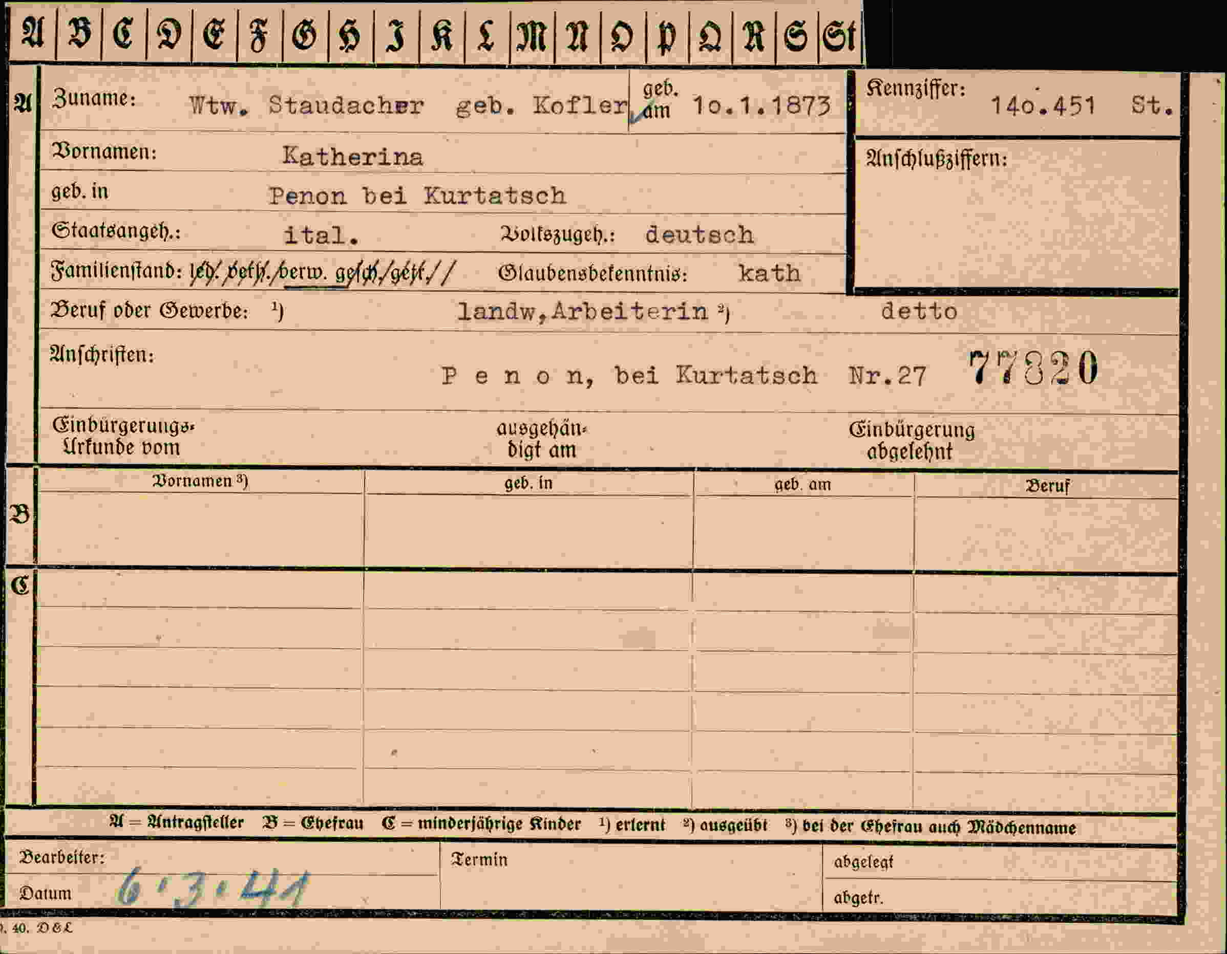 Vorderseite des Dokuments