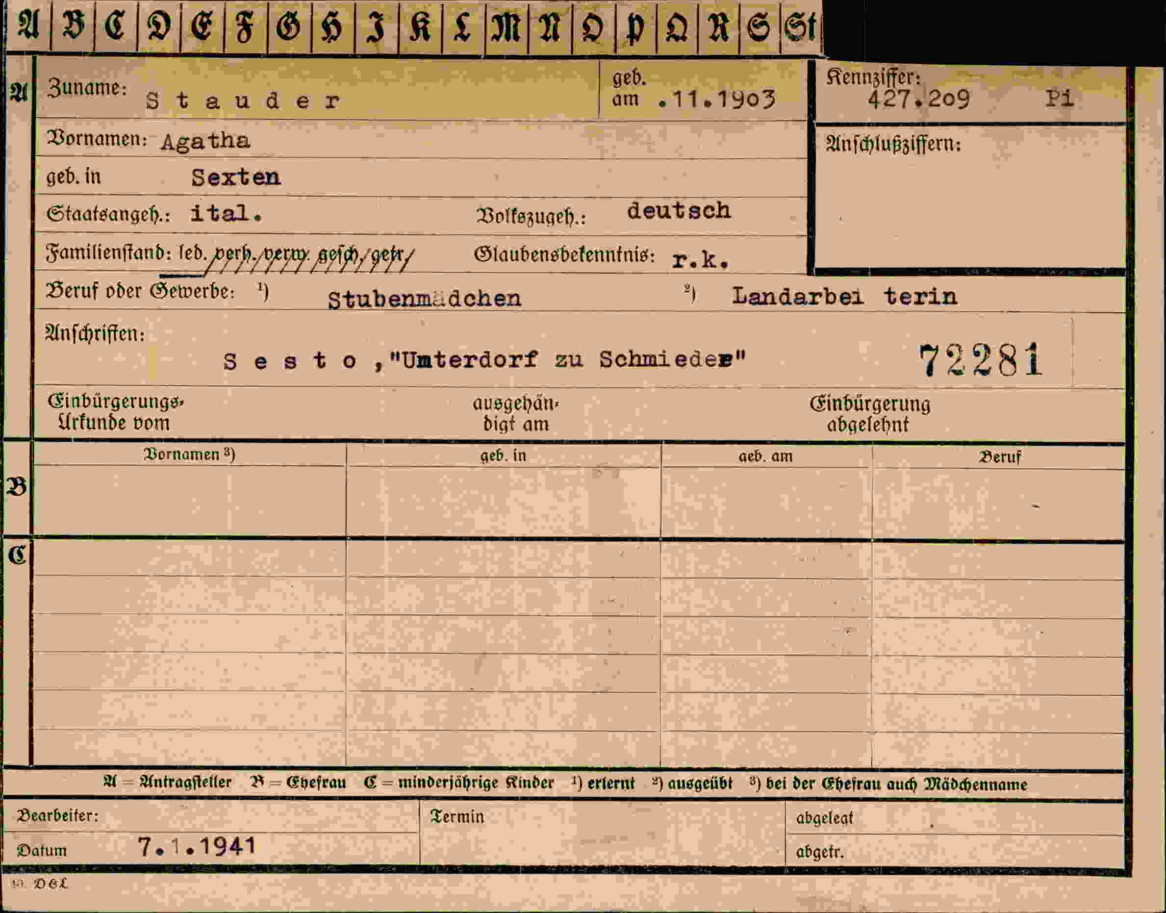 Vorderseite des Dokuments