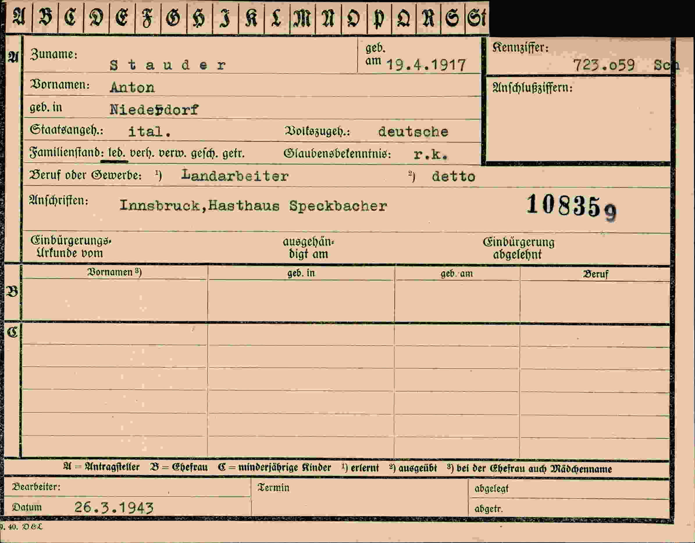 Vorderseite des Dokuments