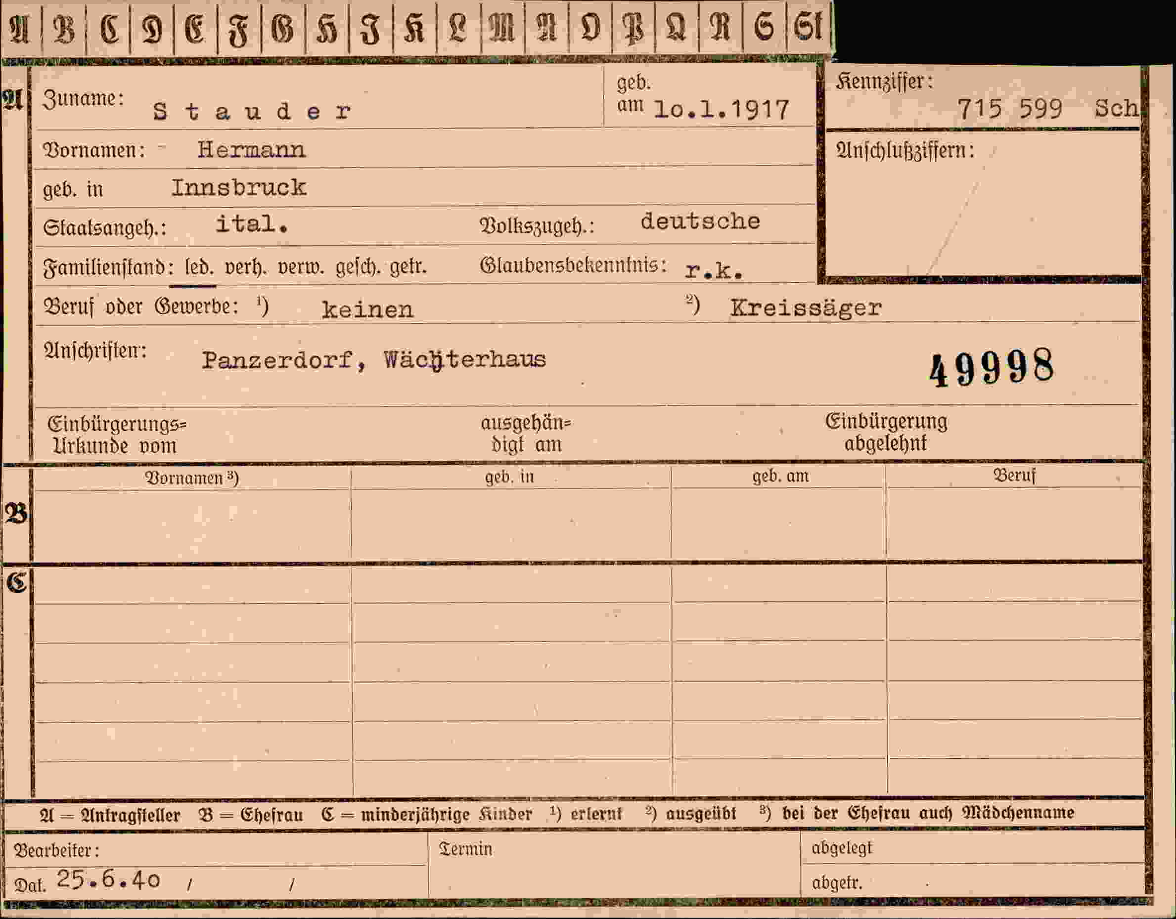 Dokument für Hermann Stauder