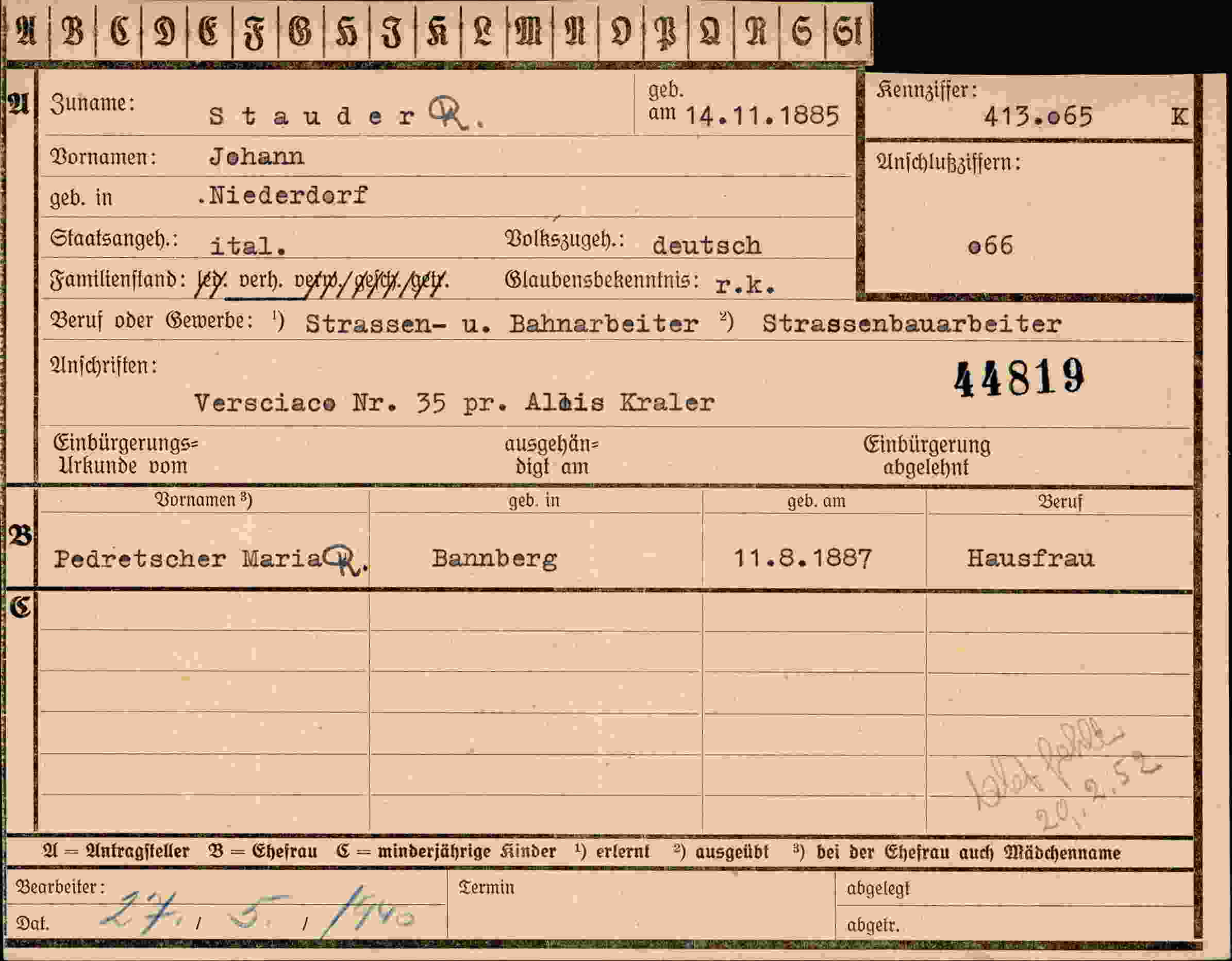 Vorderseite des Dokuments