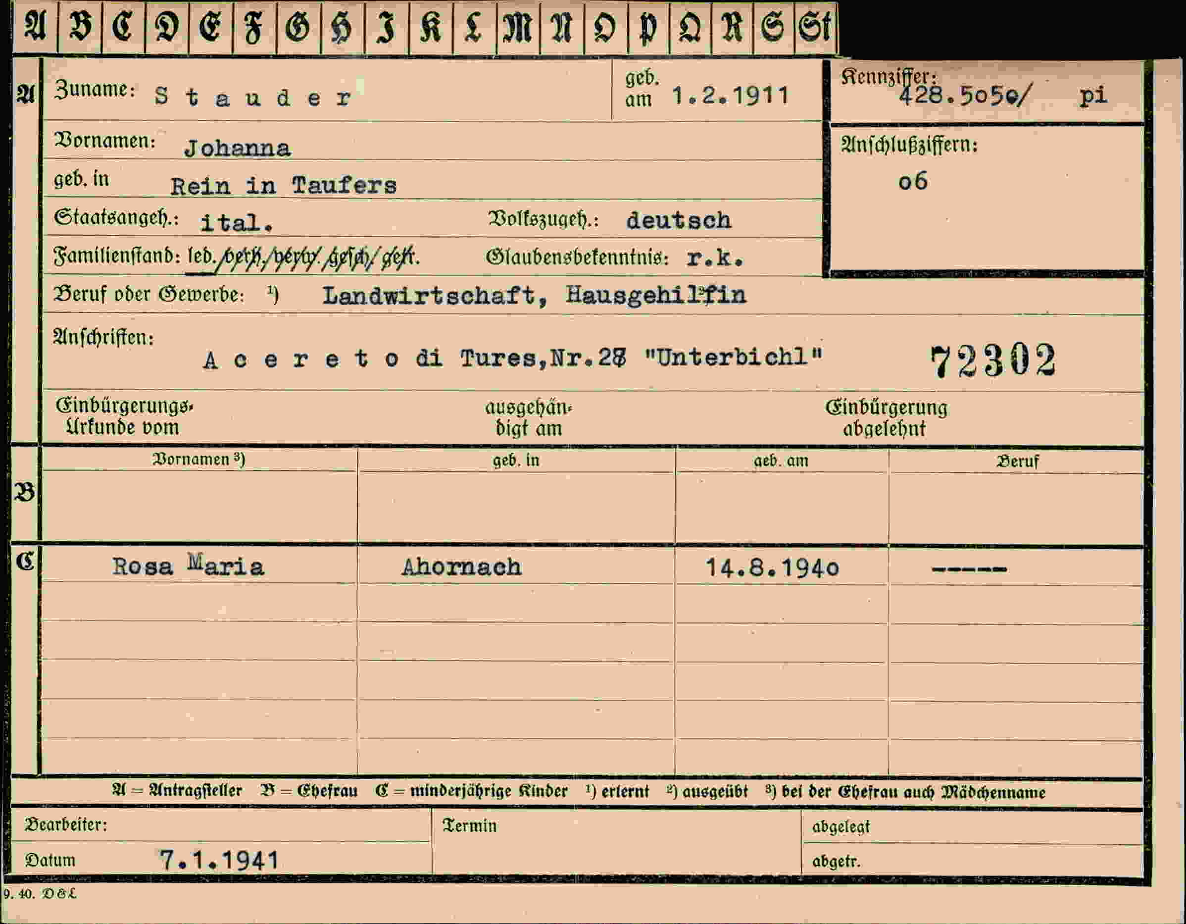 Vorderseite des Dokuments