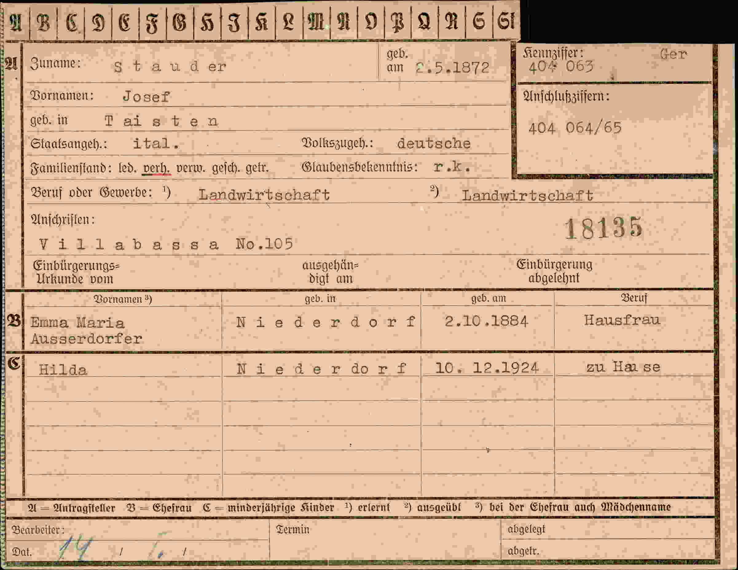 Vorderseite des Dokuments