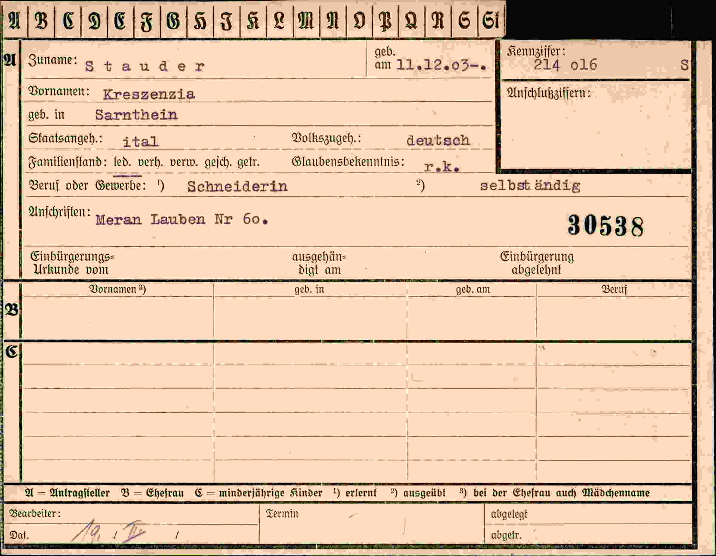 Dokument für Kreszenzia Stauder
