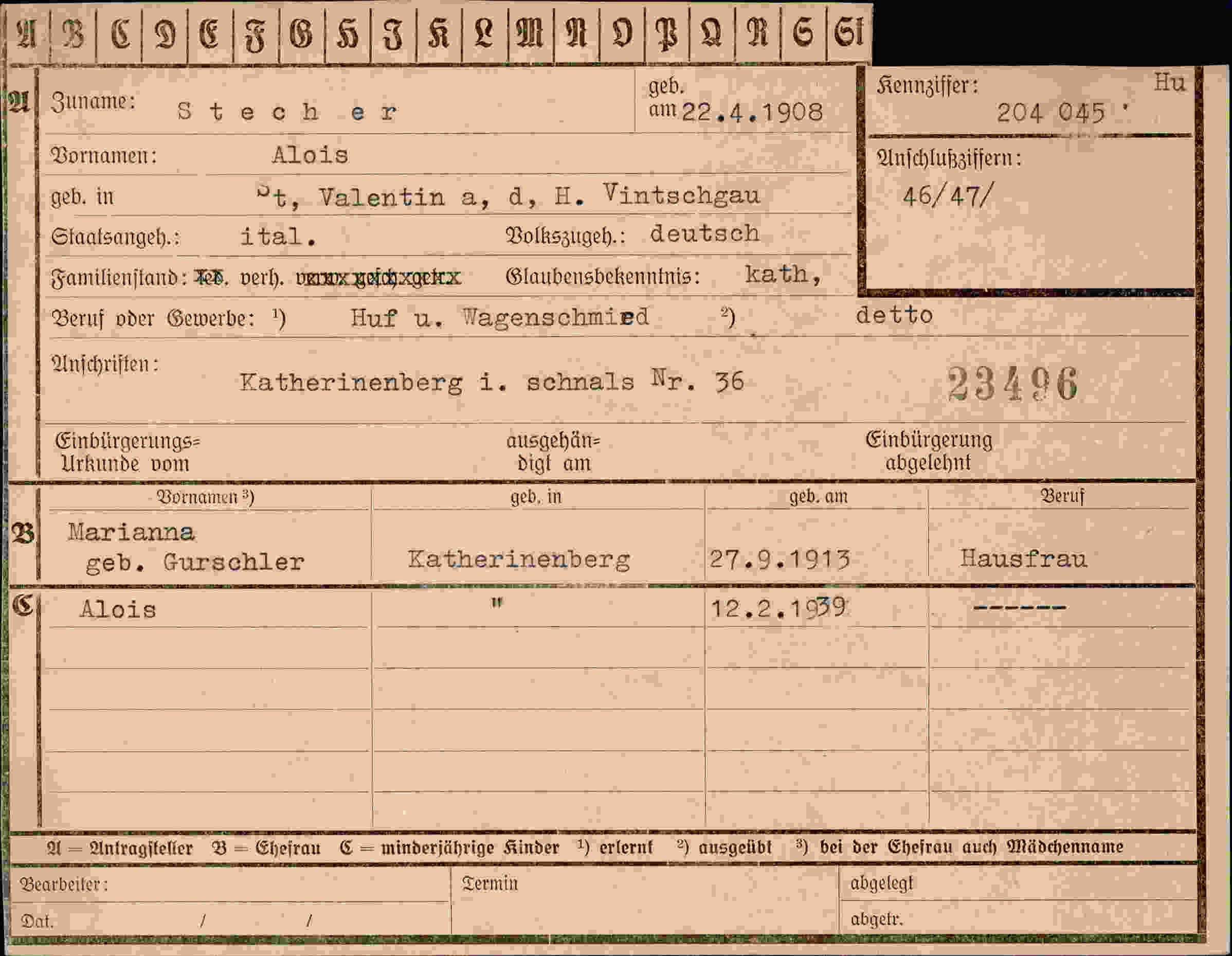 Vorderseite des Dokuments