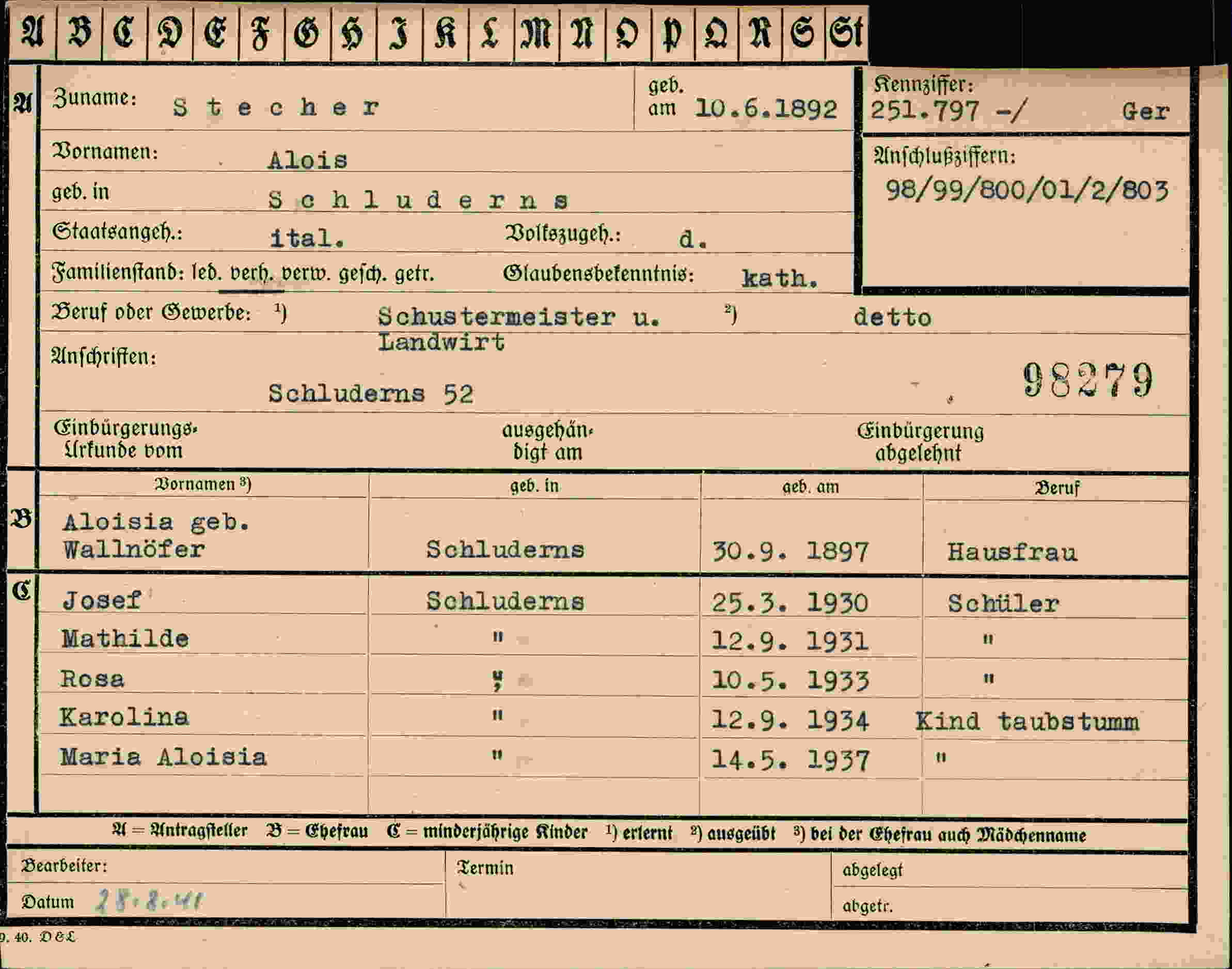 Dokument für Alois Stecher