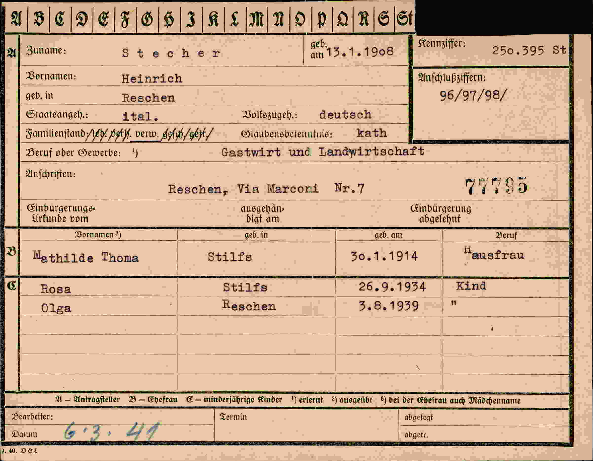 Vorderseite des Dokuments