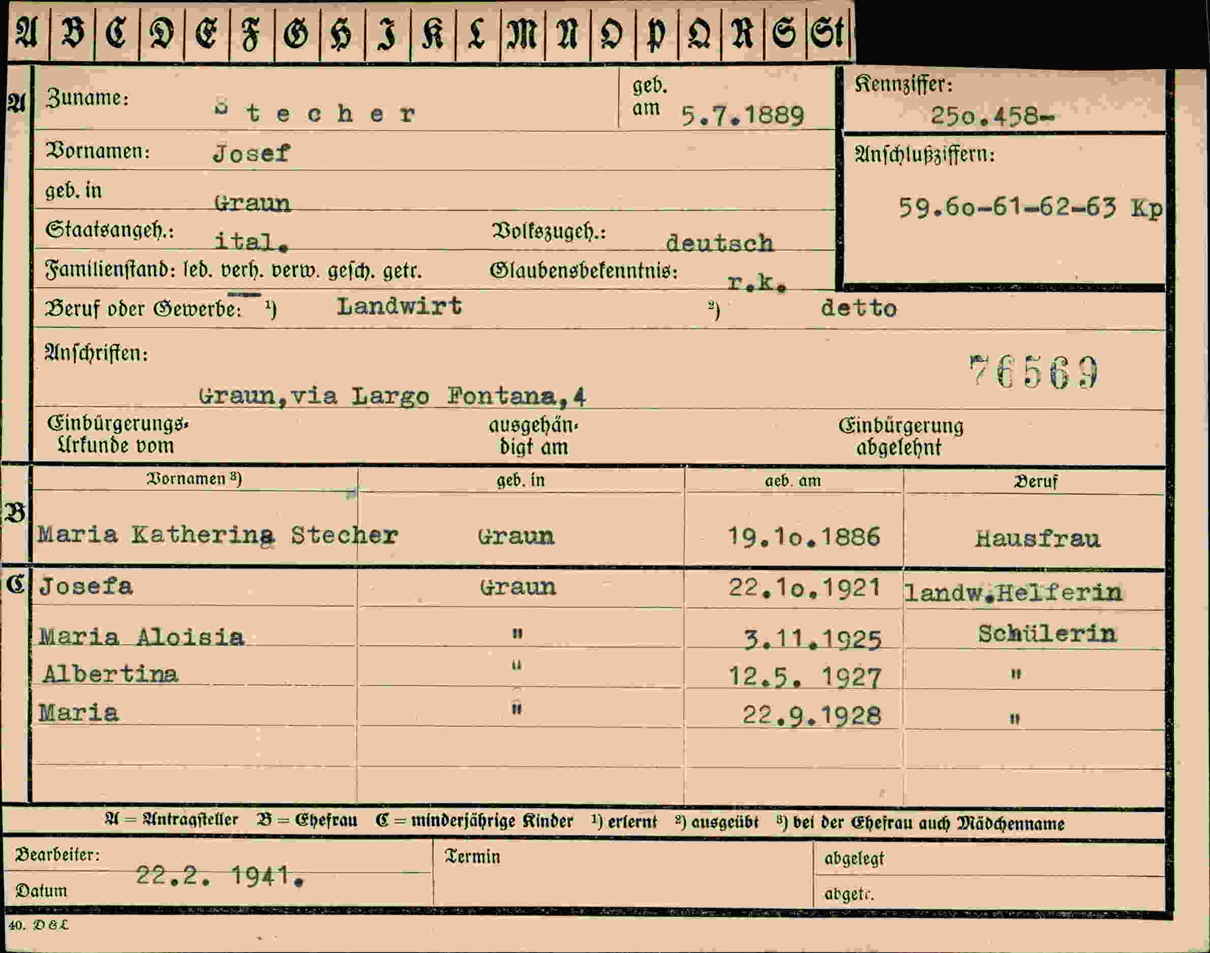 Vorderseite des Dokuments