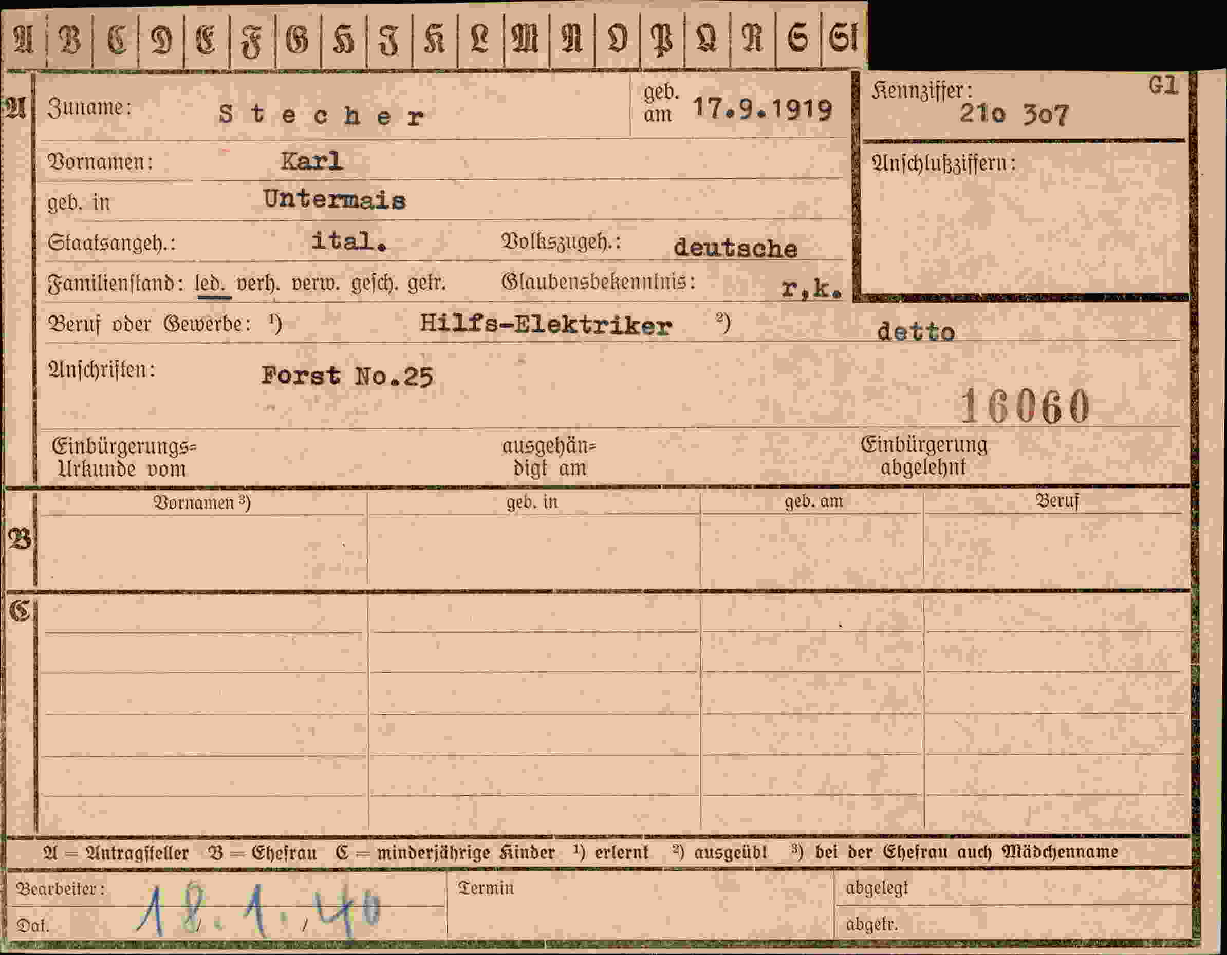 Dokument für Karl Stecher