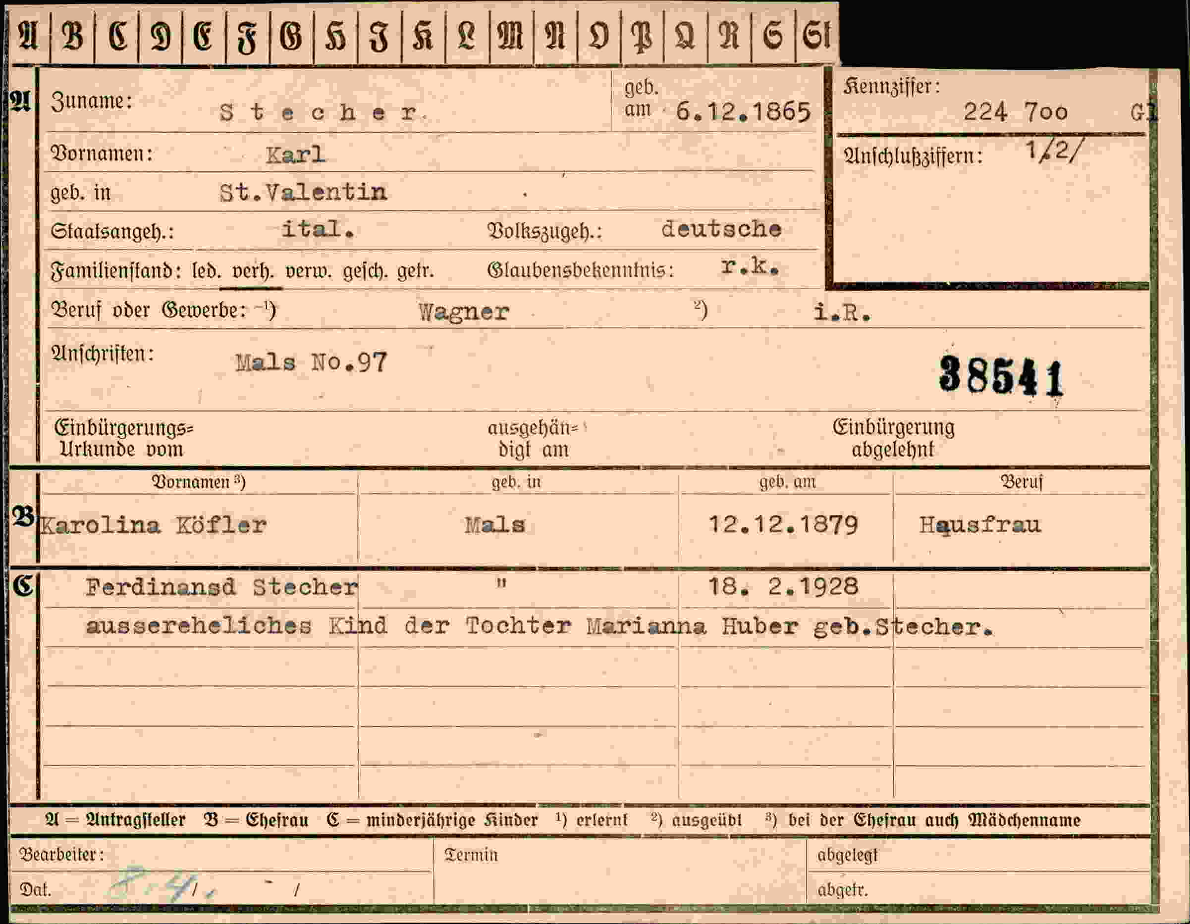 Dokument für Karl Stecher