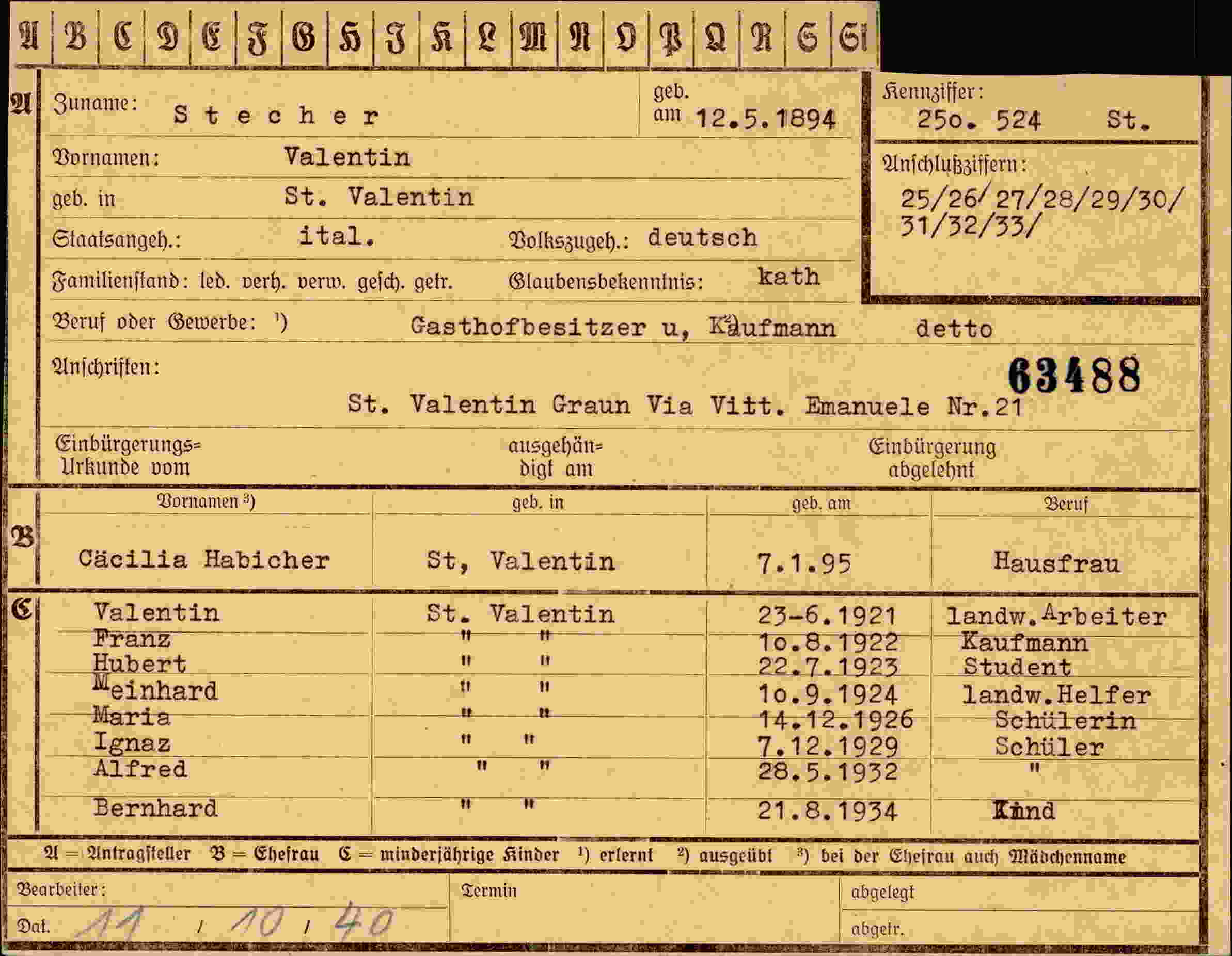 Vorderseite des Dokuments