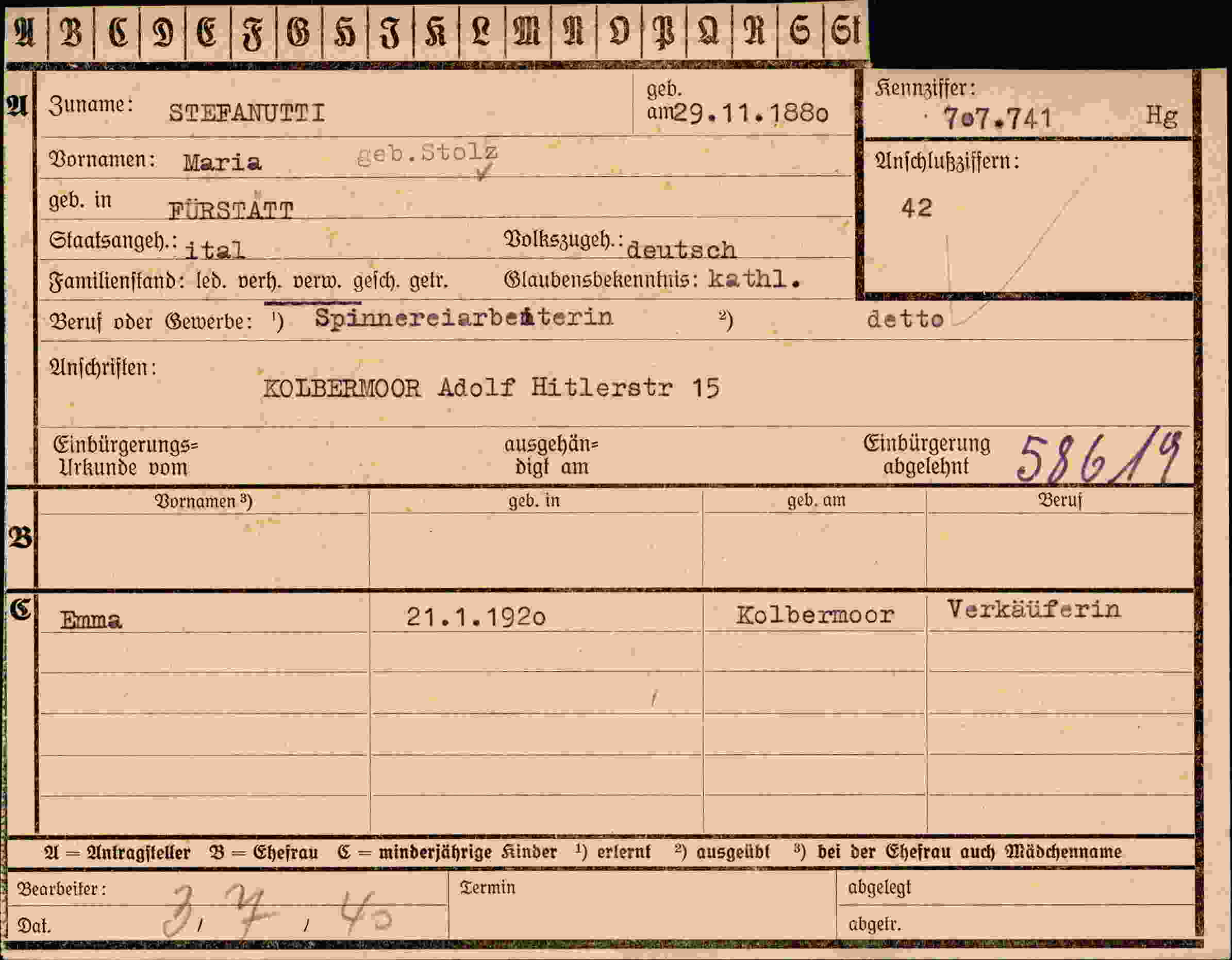 Dokument für Maria Stefanutti