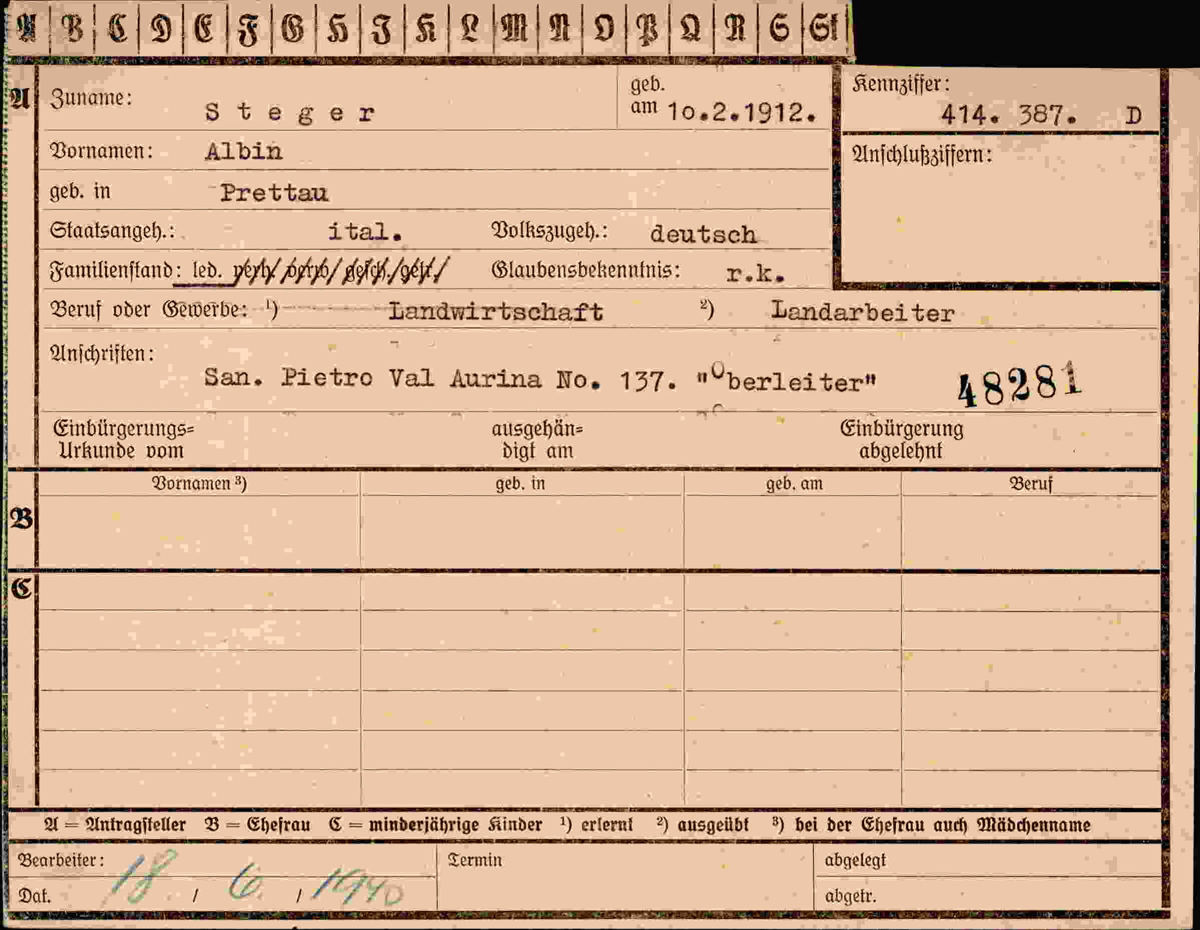 Dokument für Albin Steger