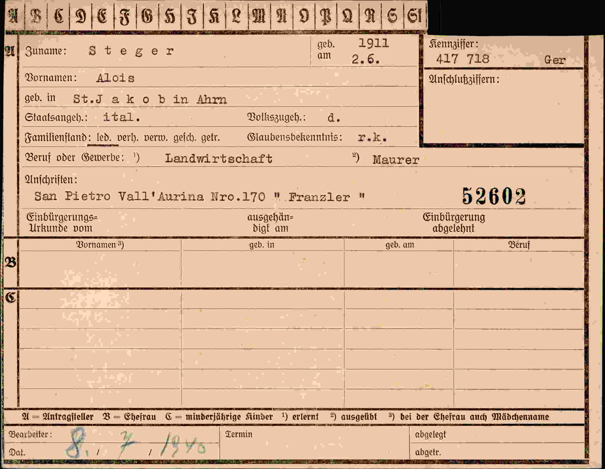 Dokument für Alois Steger