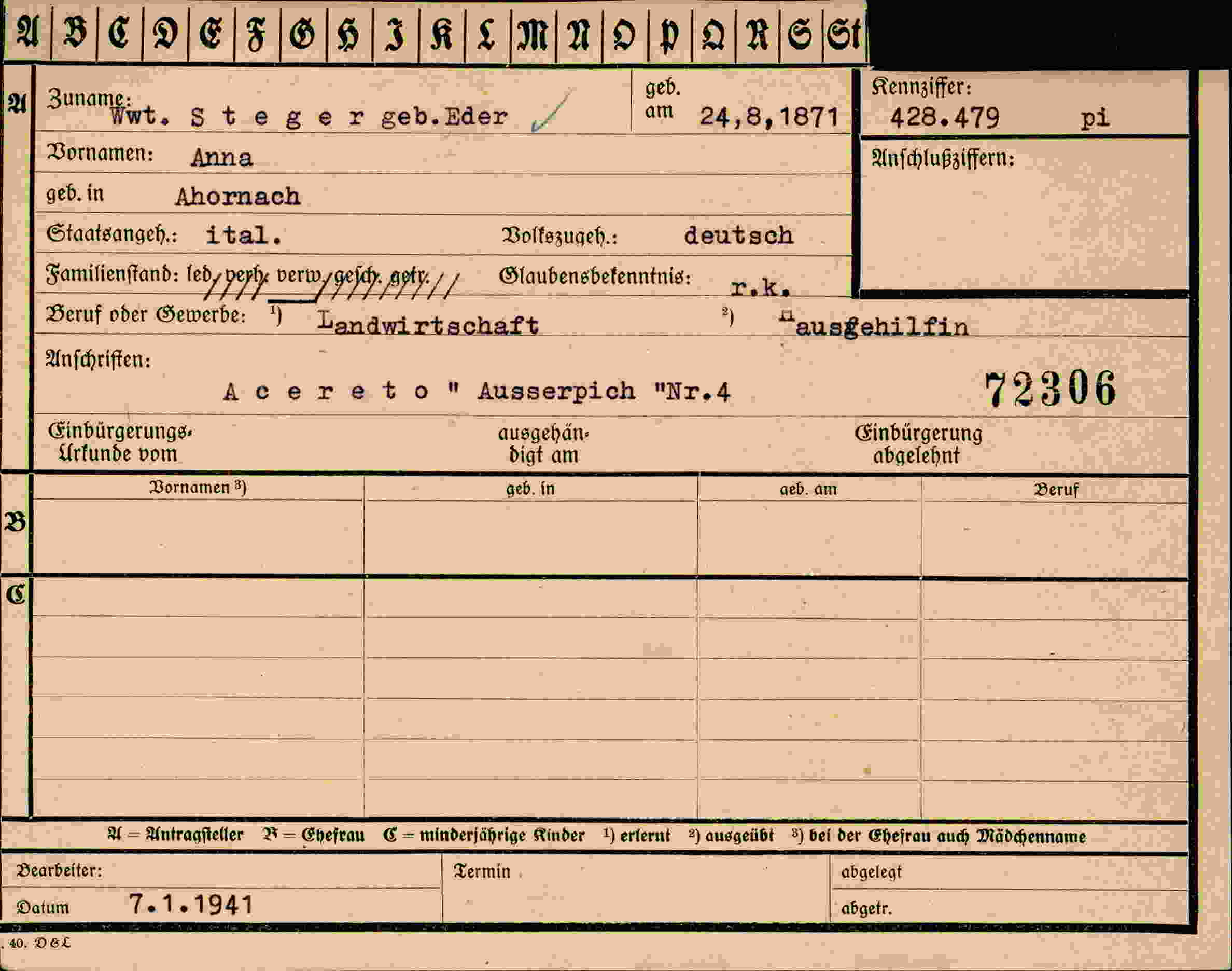 Vorderseite des Dokuments