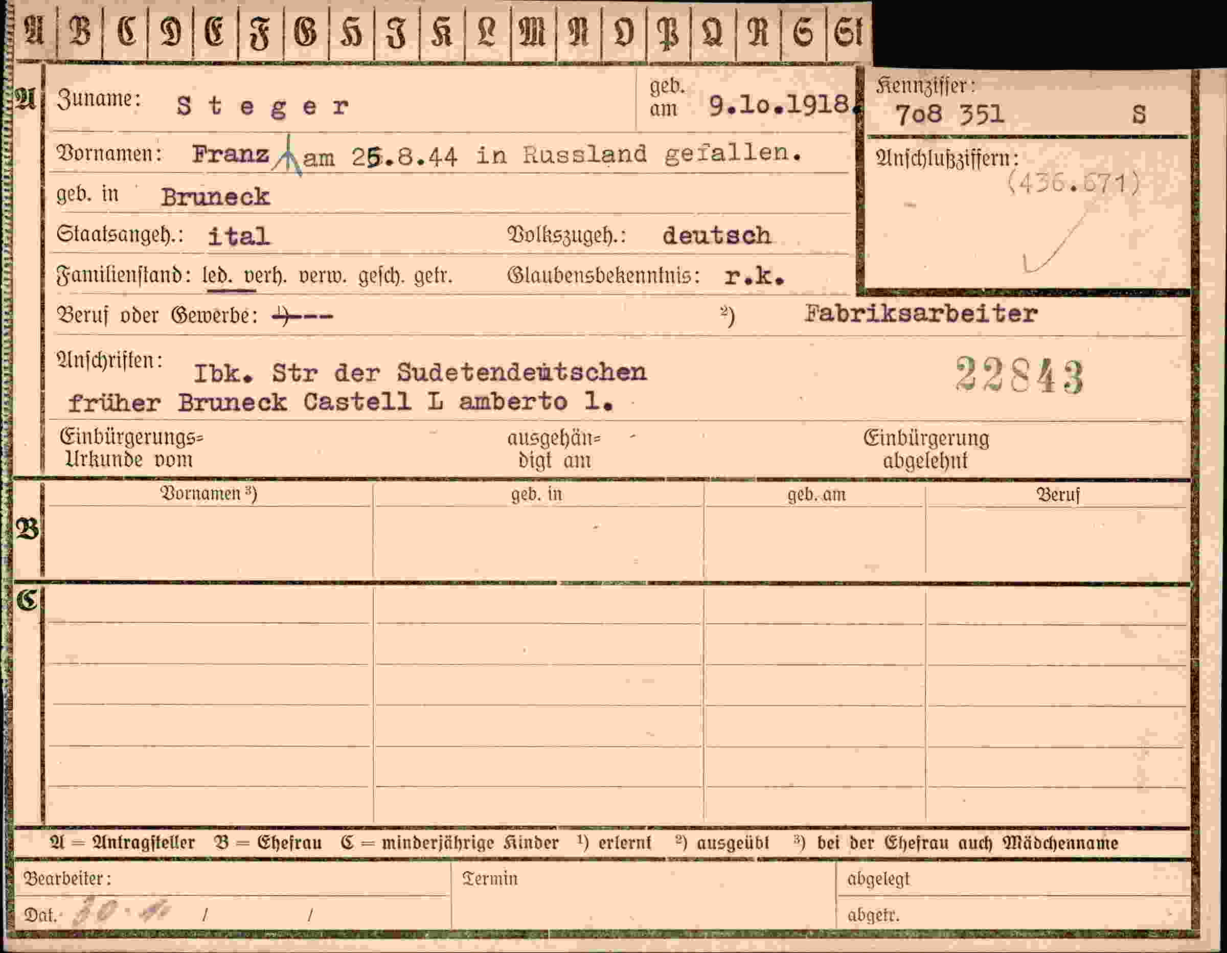 Vorderseite des Dokuments