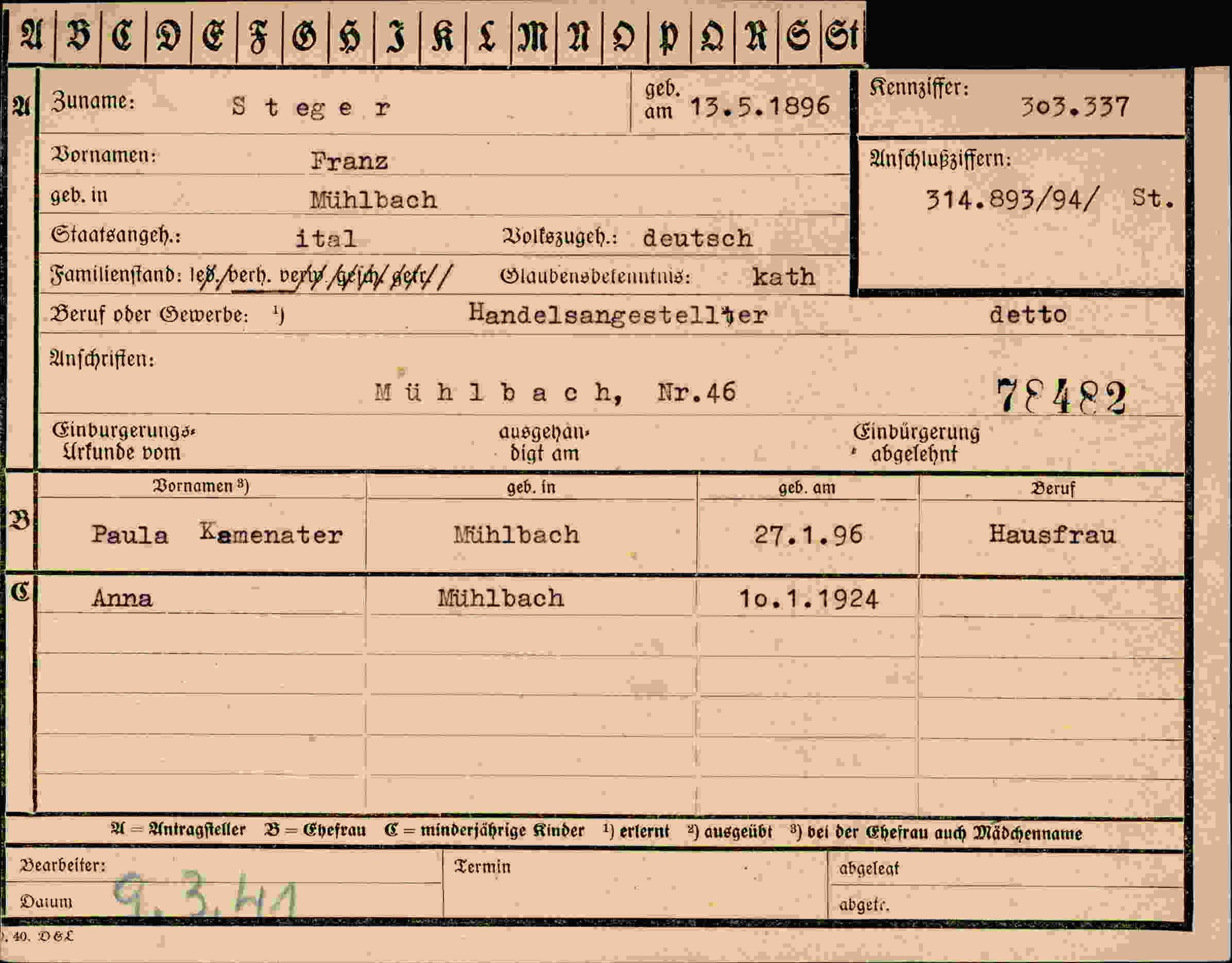 Dokument für Franz Steger