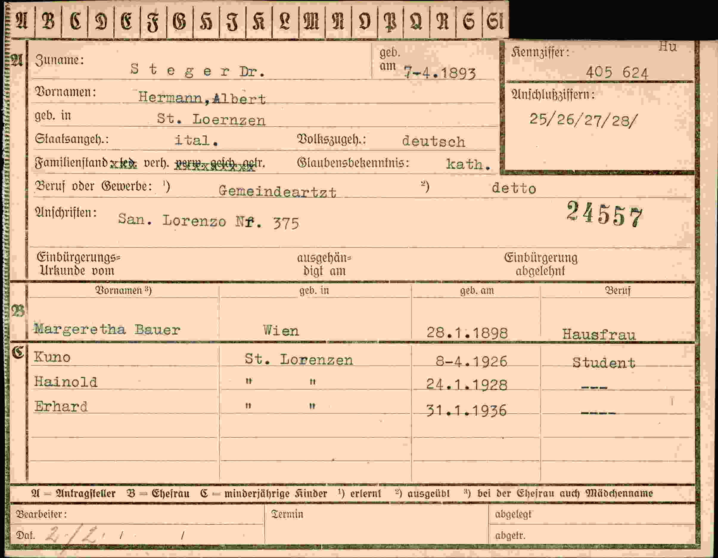 Dokument für Hermann Albert Steger