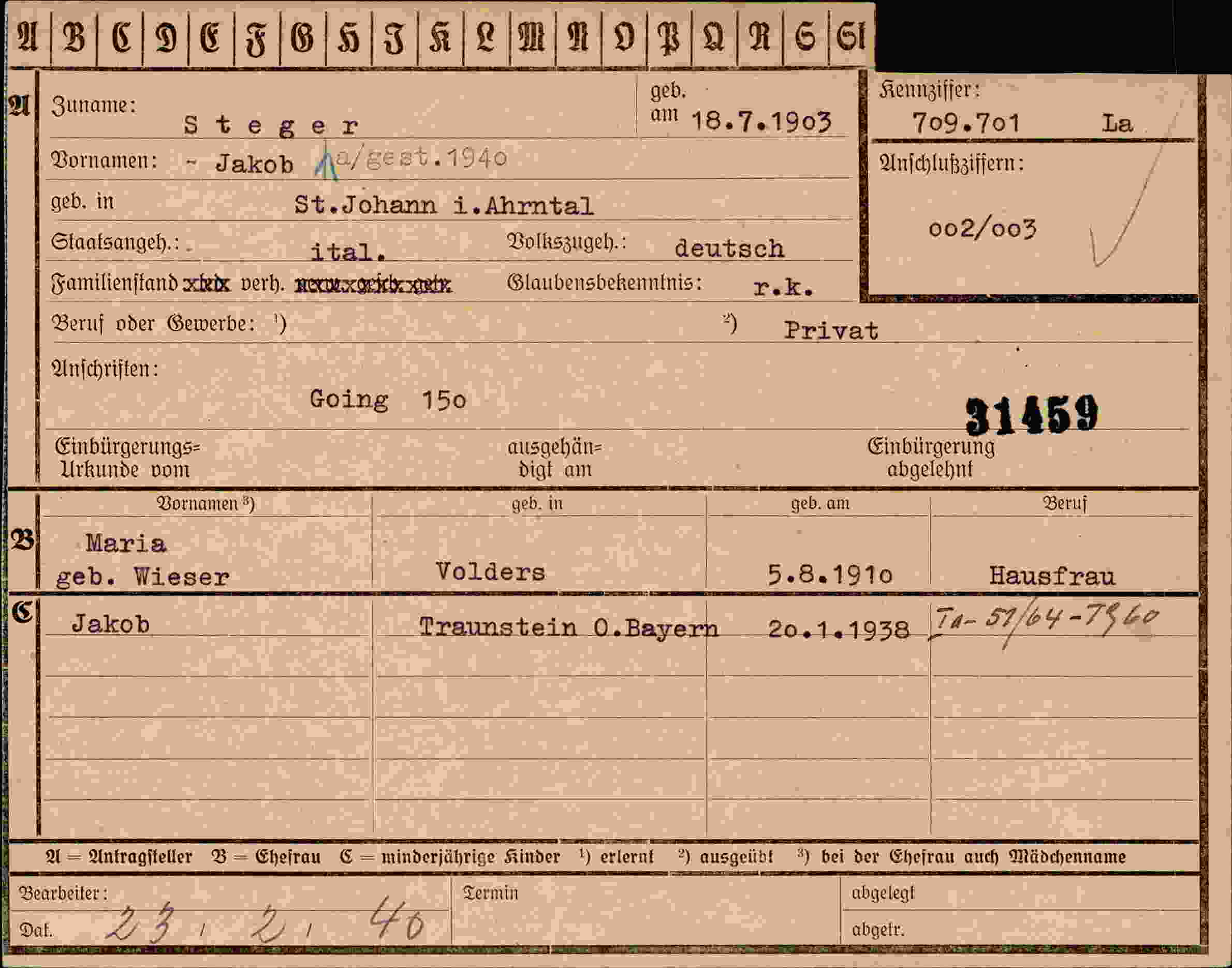 Dokument für Jakob Steger