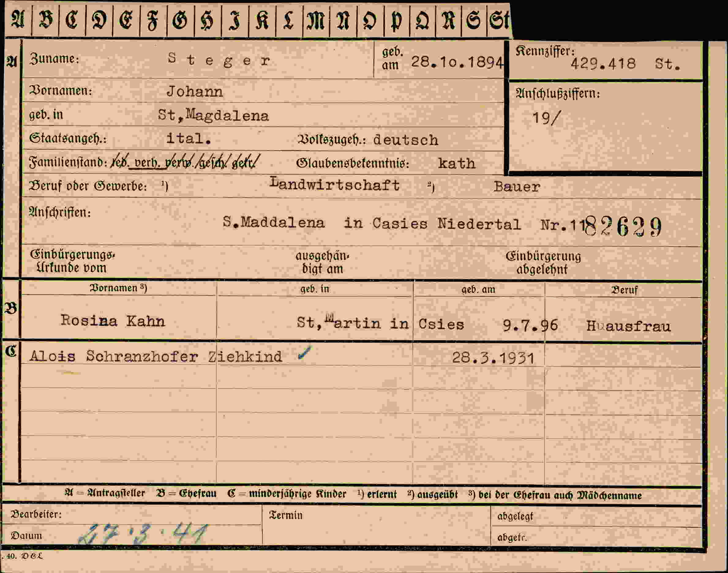 Vorderseite des Dokuments