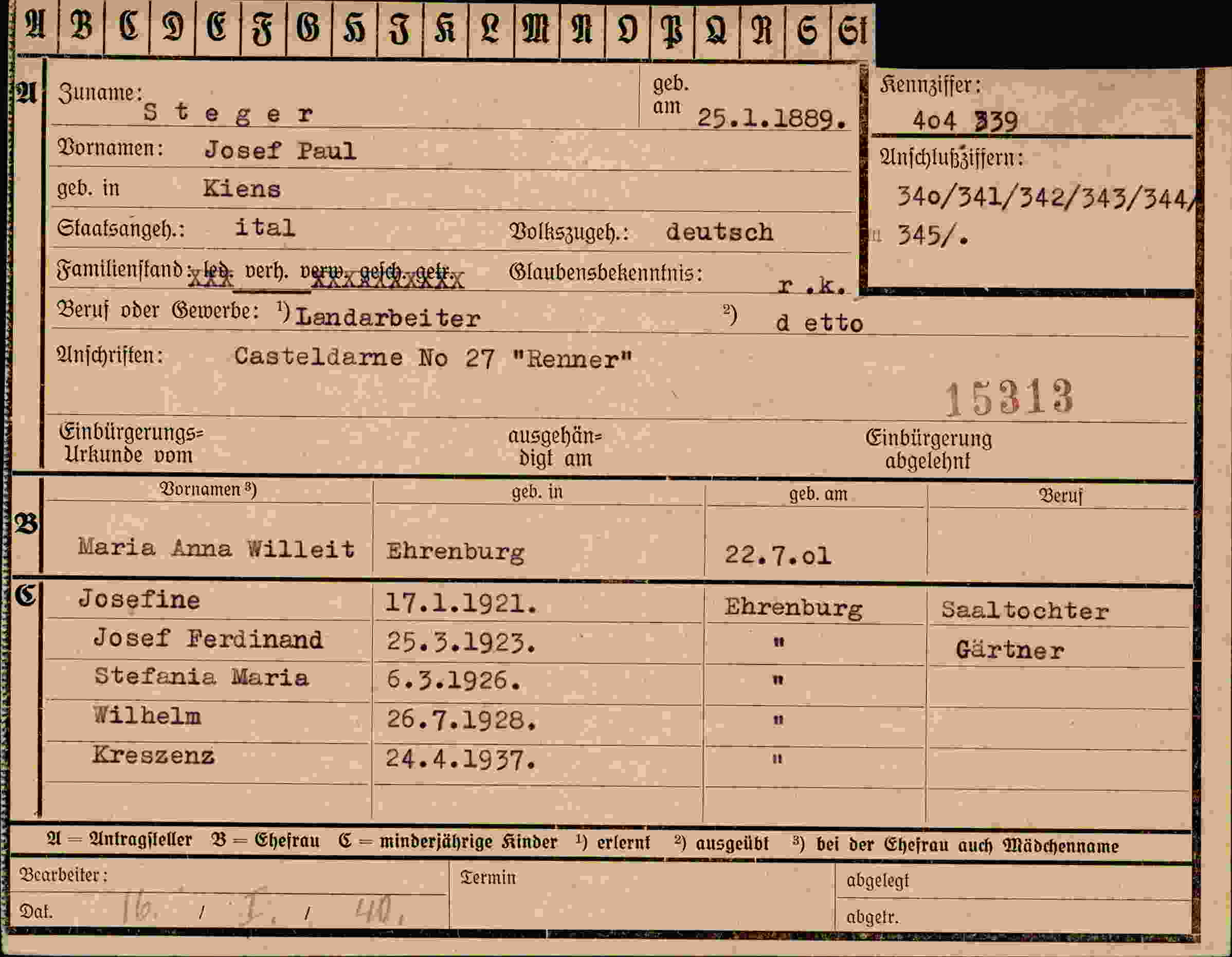 Vorderseite des Dokuments