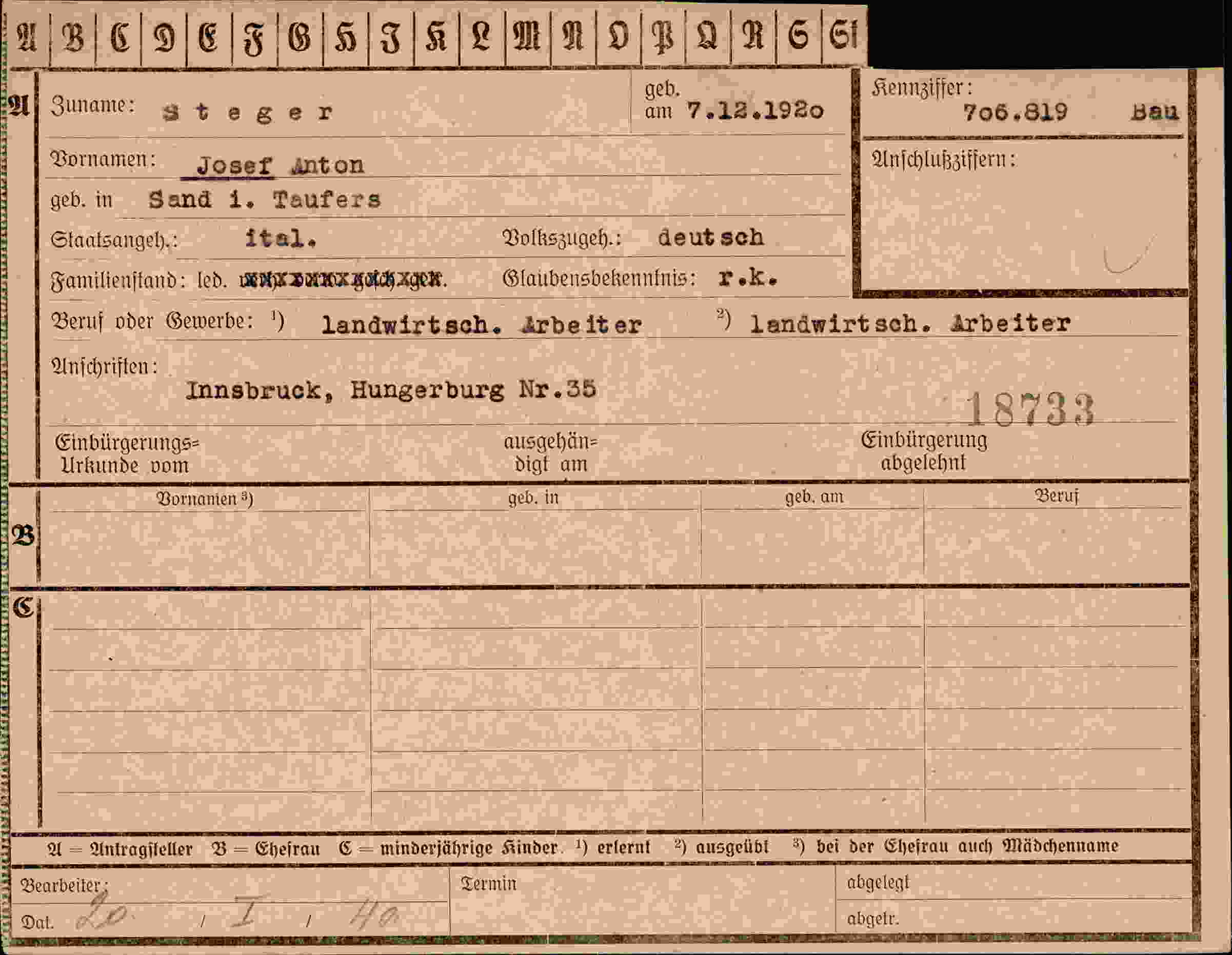Vorderseite des Dokuments