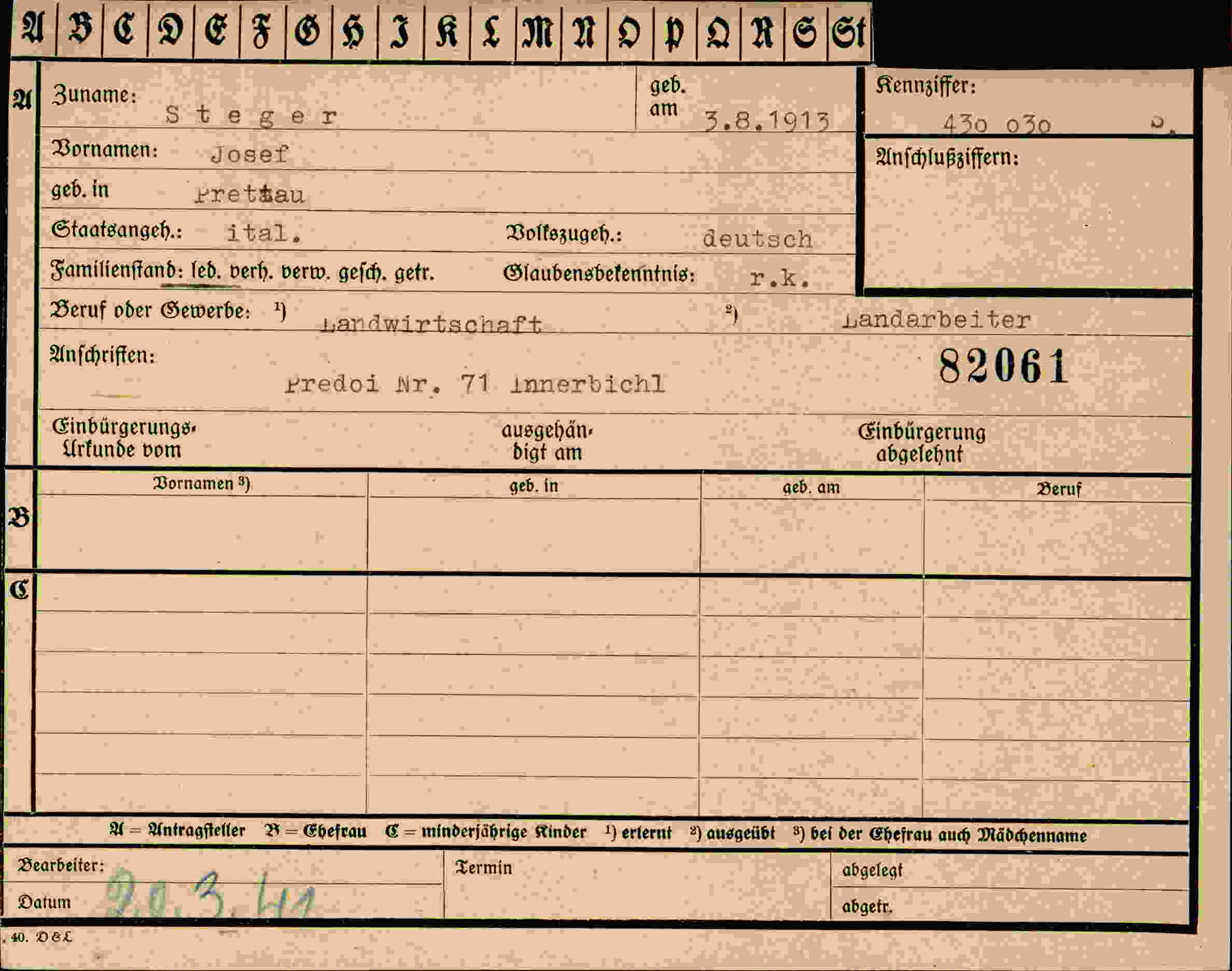 Vorderseite des Dokuments