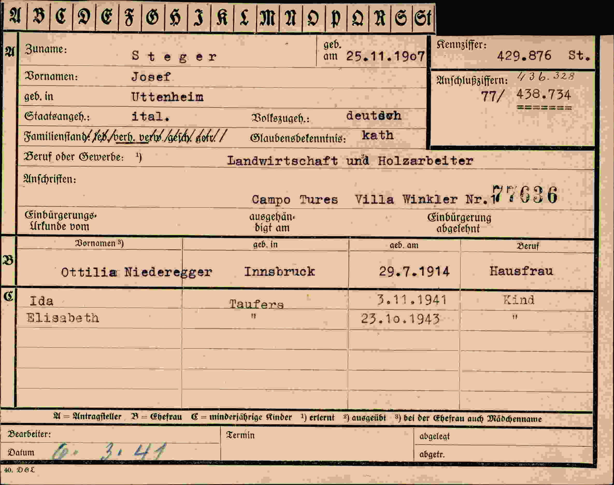 Vorderseite des Dokuments