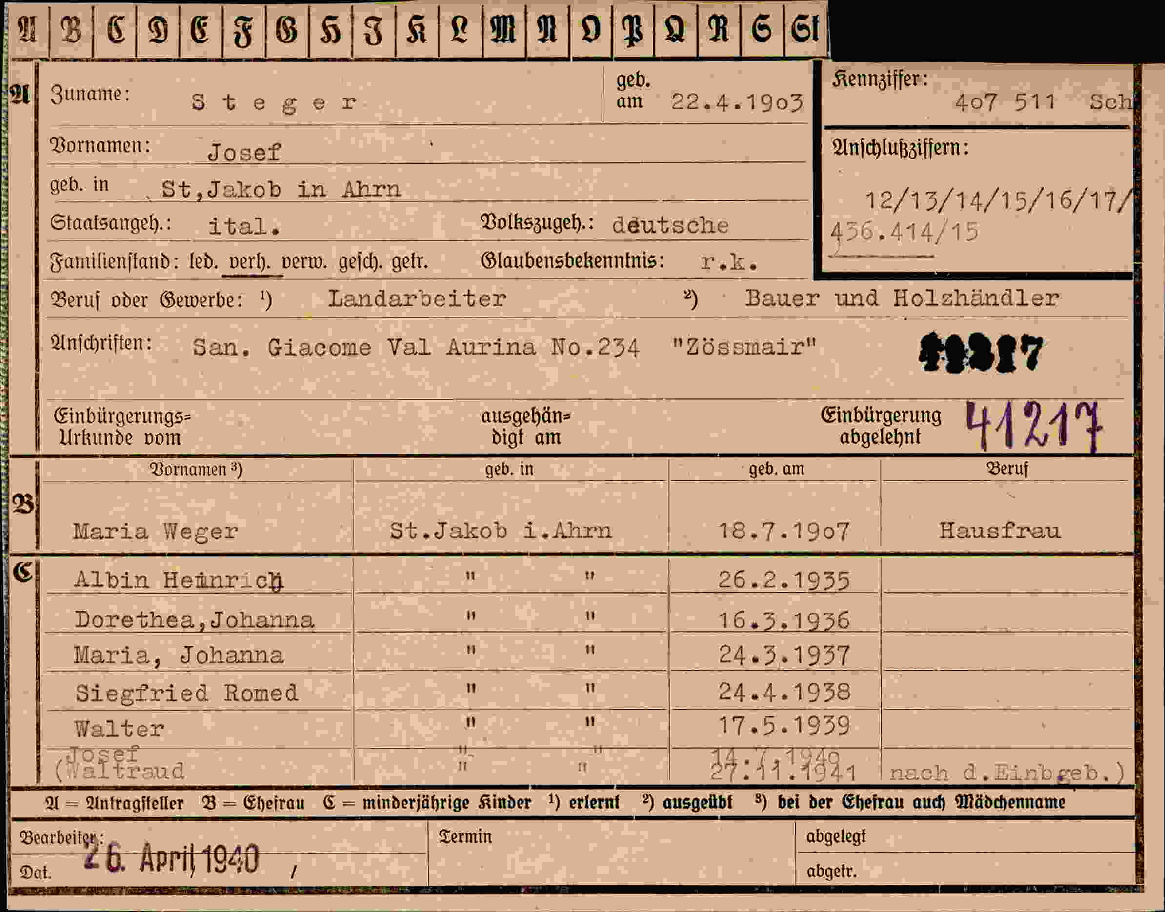 Vorderseite des Dokuments