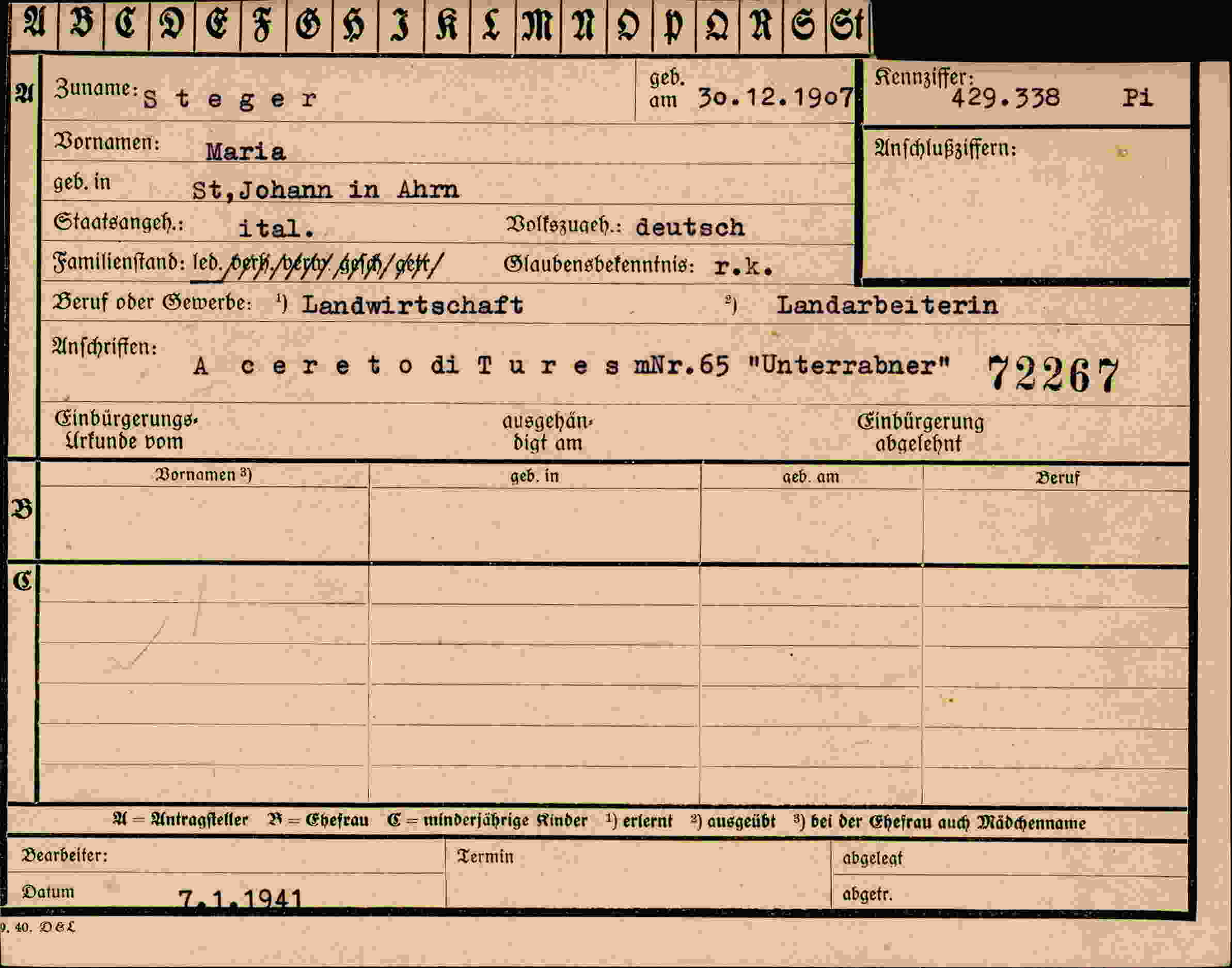 Vorderseite des Dokuments