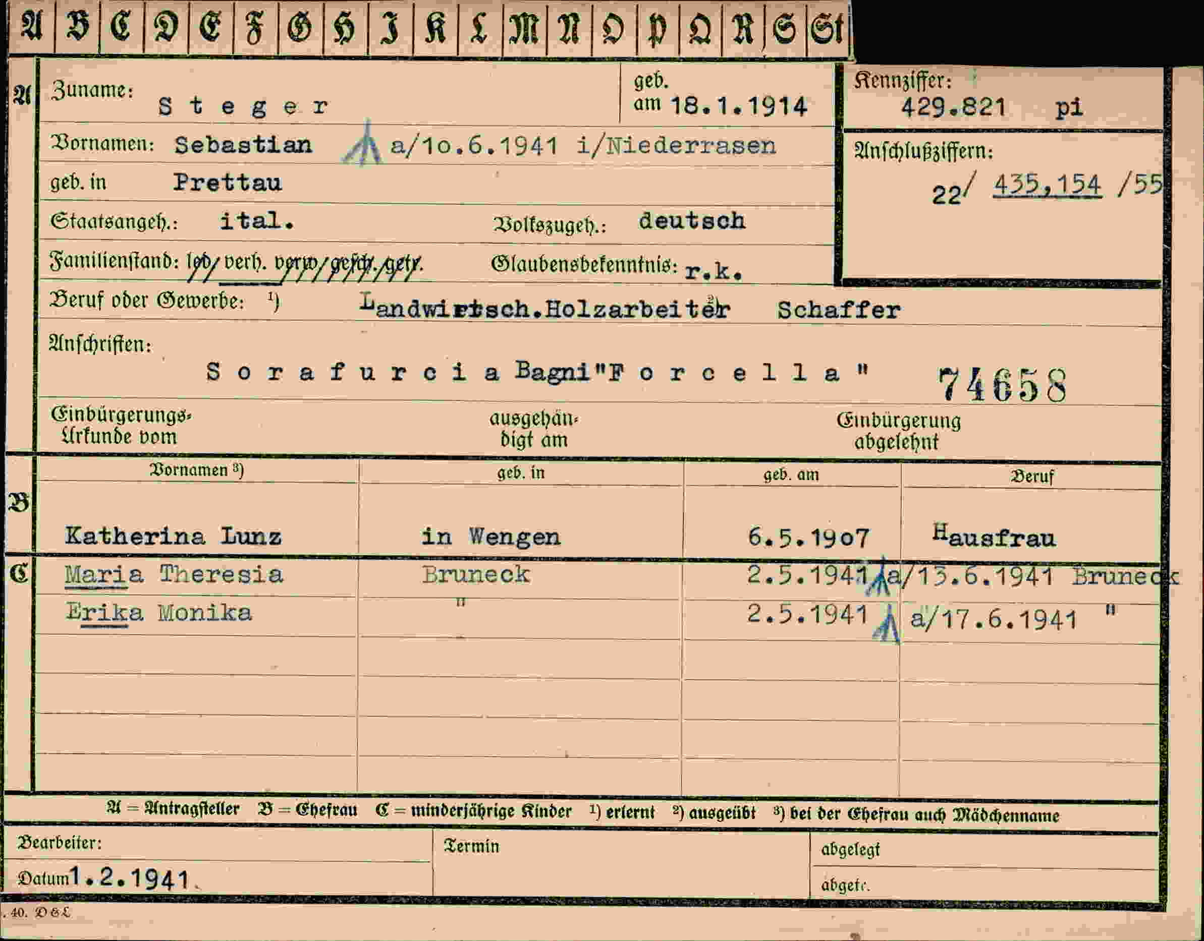 Vorderseite des Dokuments
