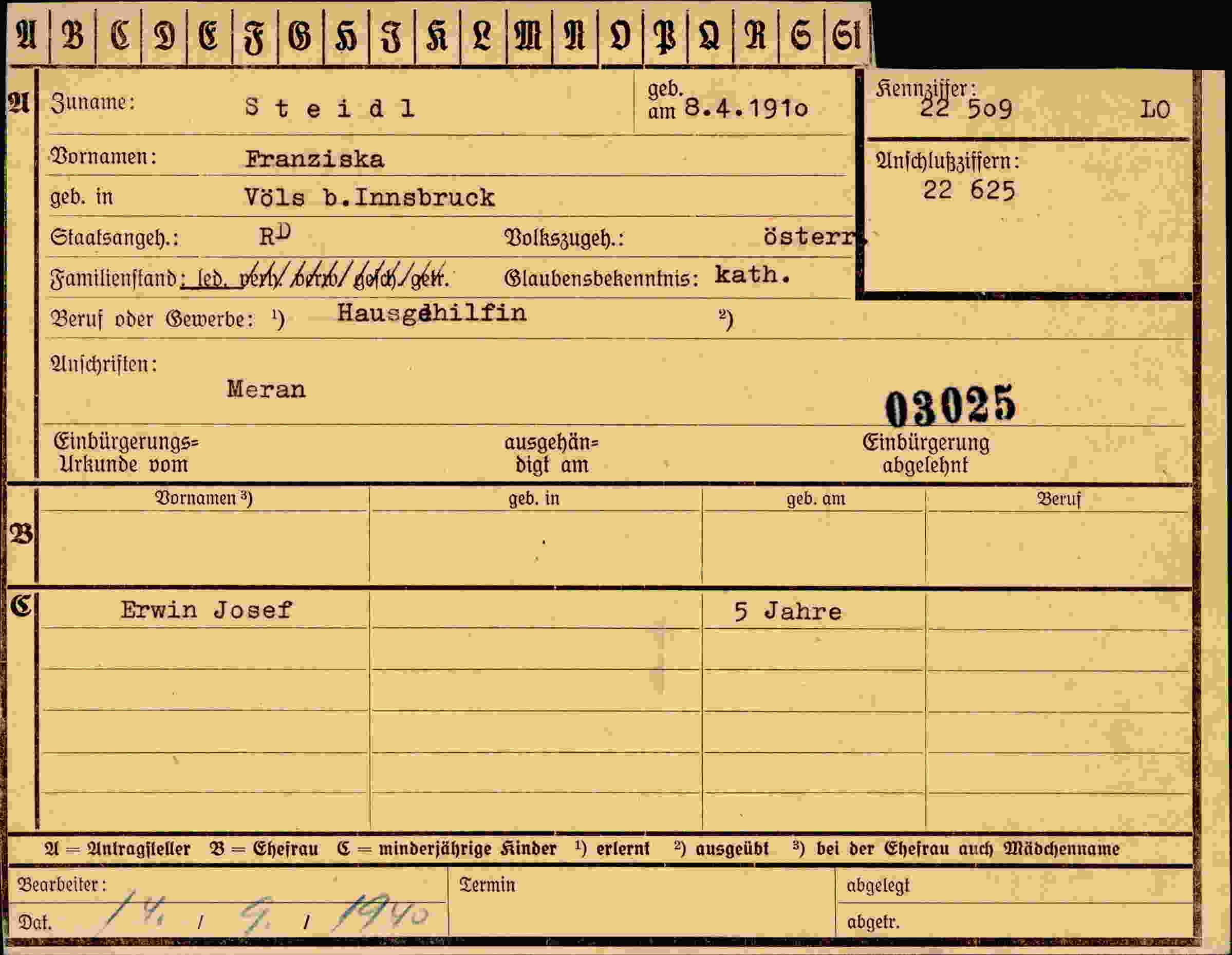 Vorderseite des Dokuments