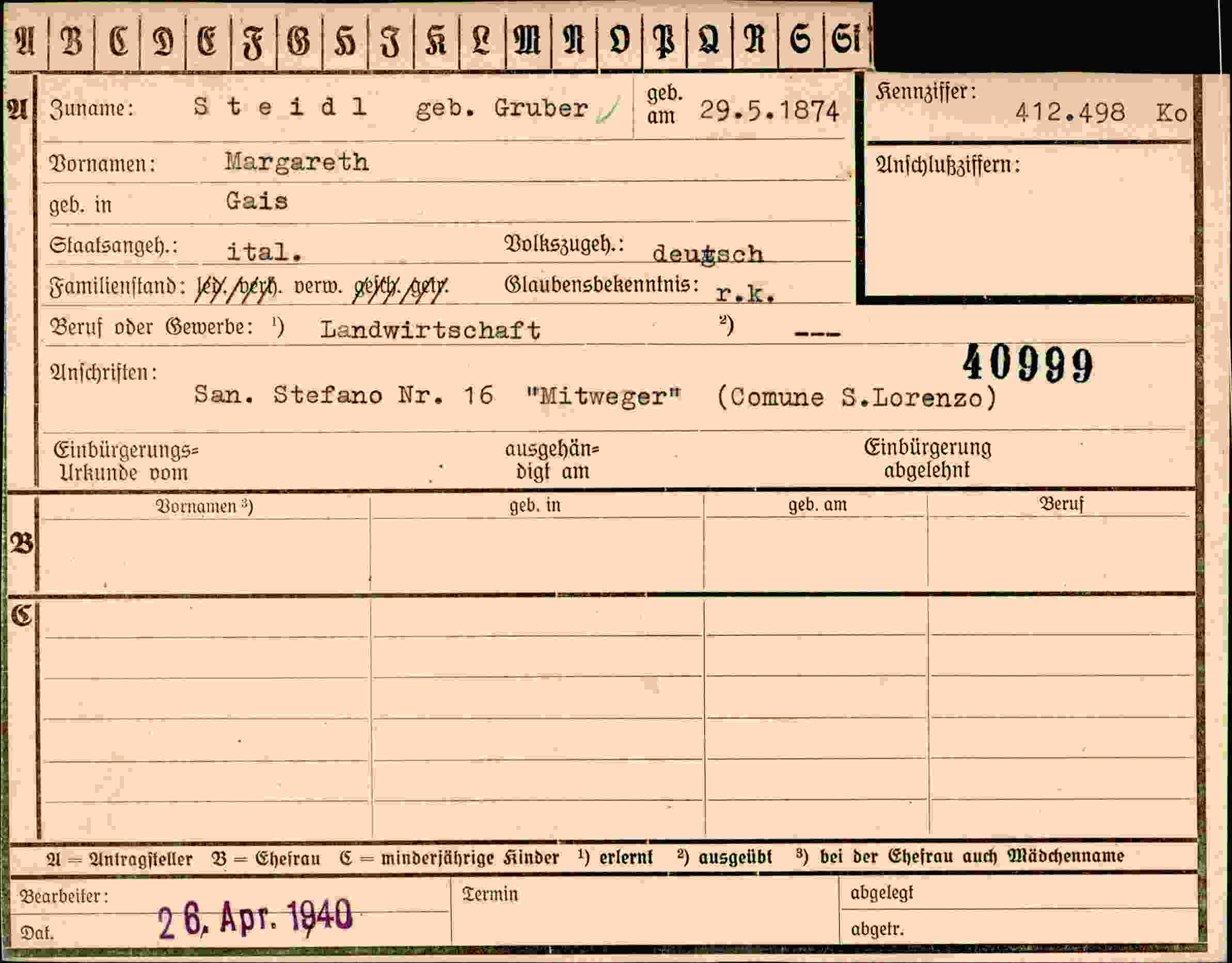 Vorderseite des Dokuments