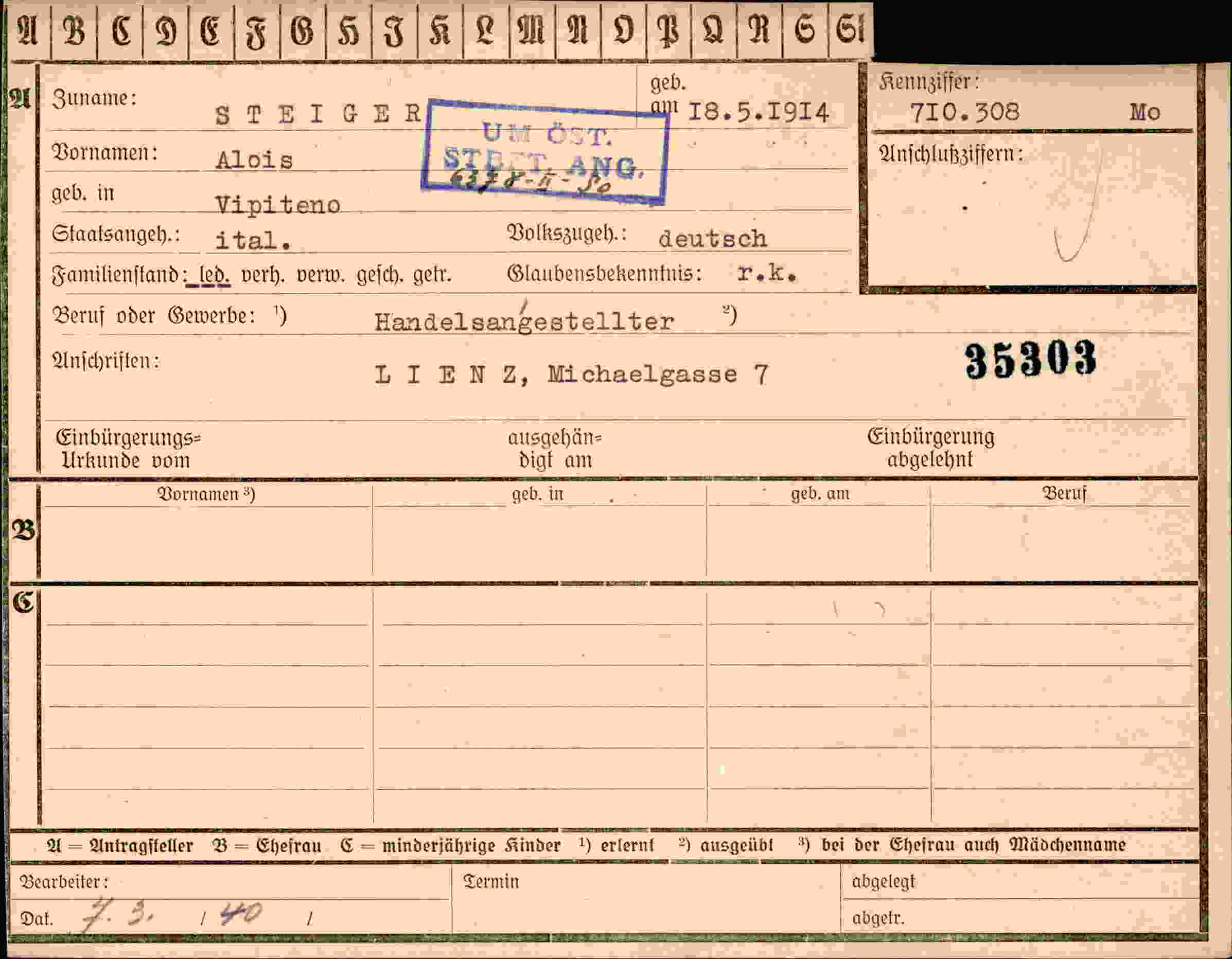 Vorderseite des Dokuments